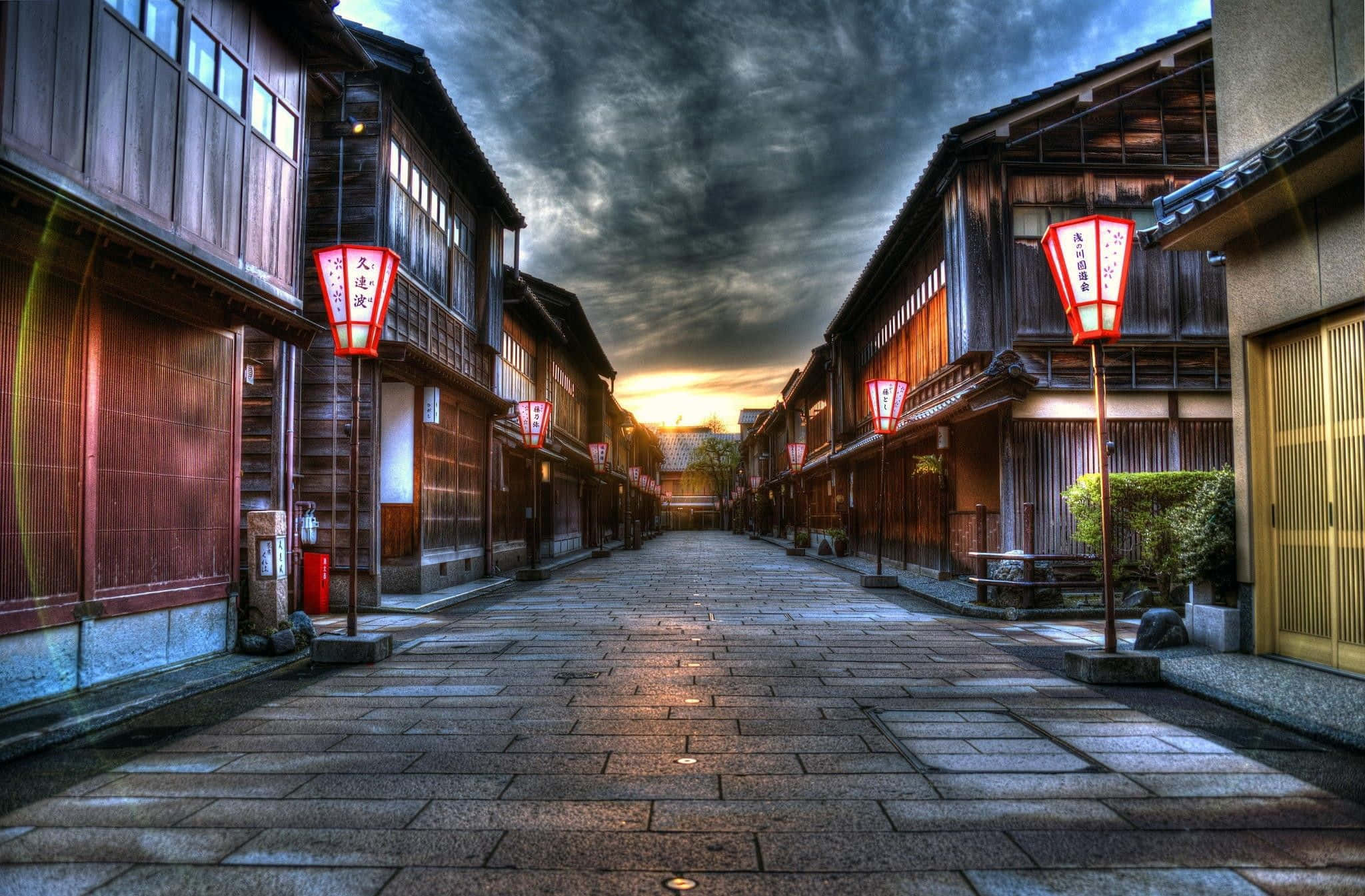Farolas en la Carretera Fondo en Japón Fondos de pantalla