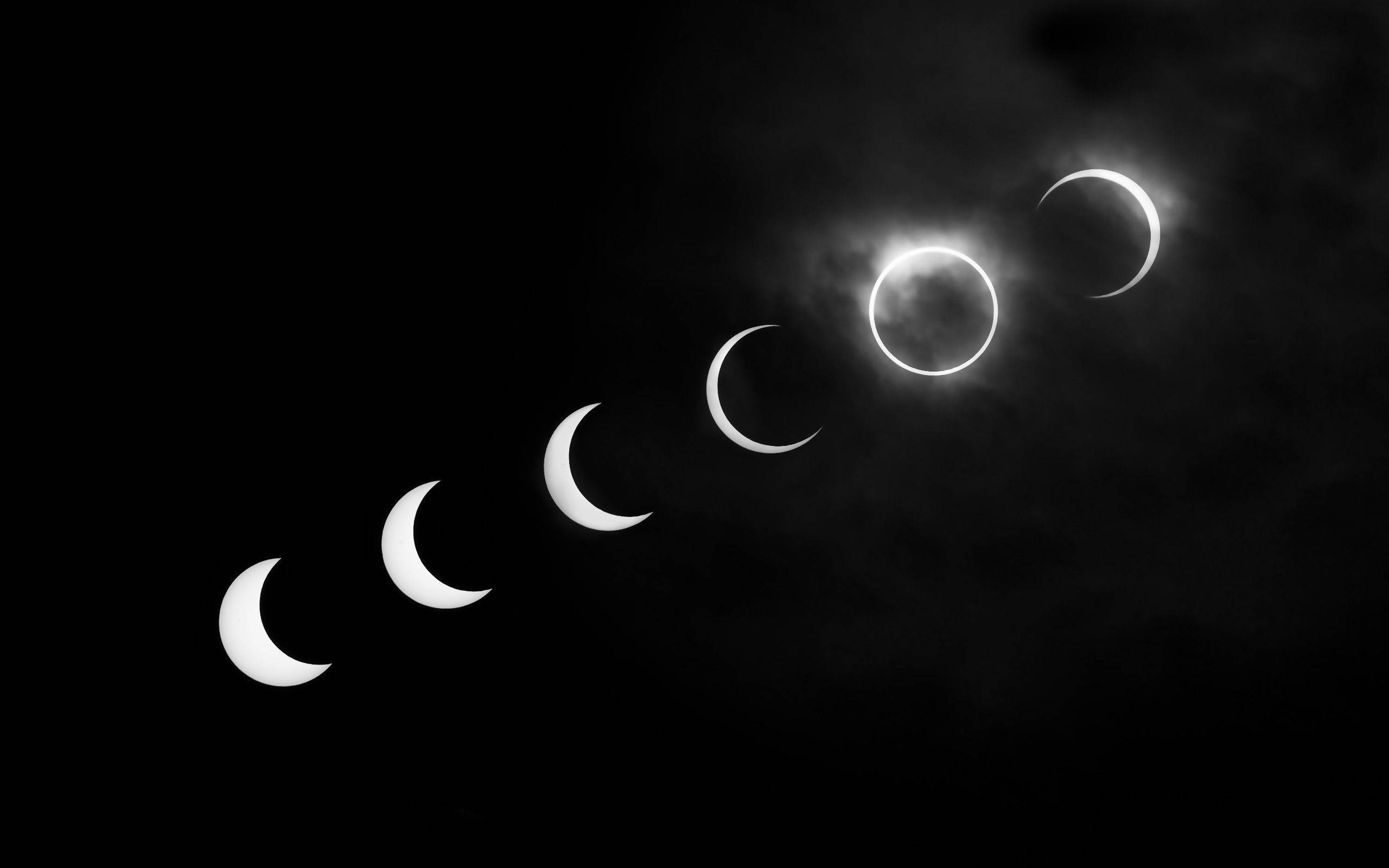 Fases de la luna y eclipse solar en blanco y negro estético Fondos de pantalla