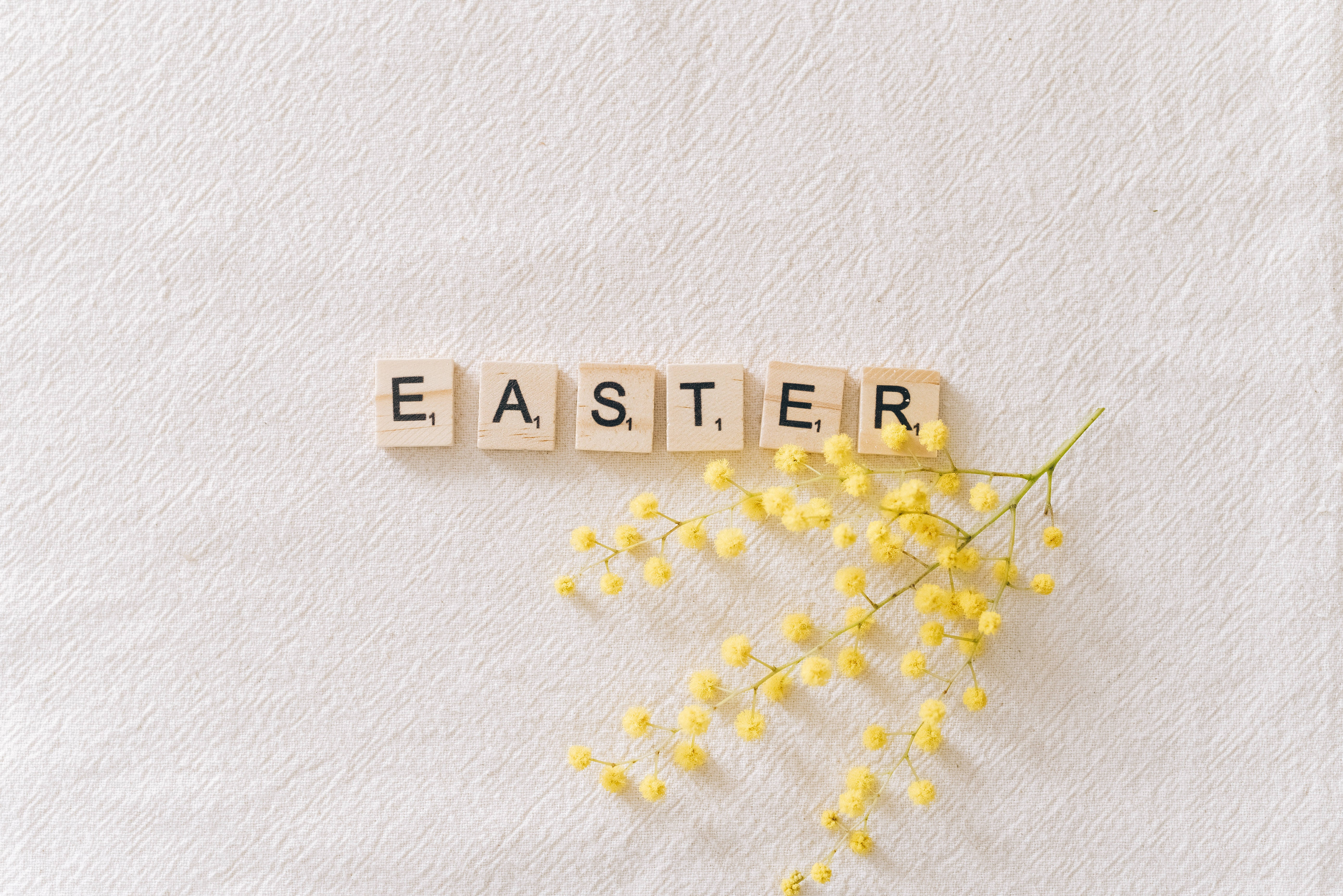 Felices Pascuas con ficha de Scrabble y flor amarilla Fondos de pantalla