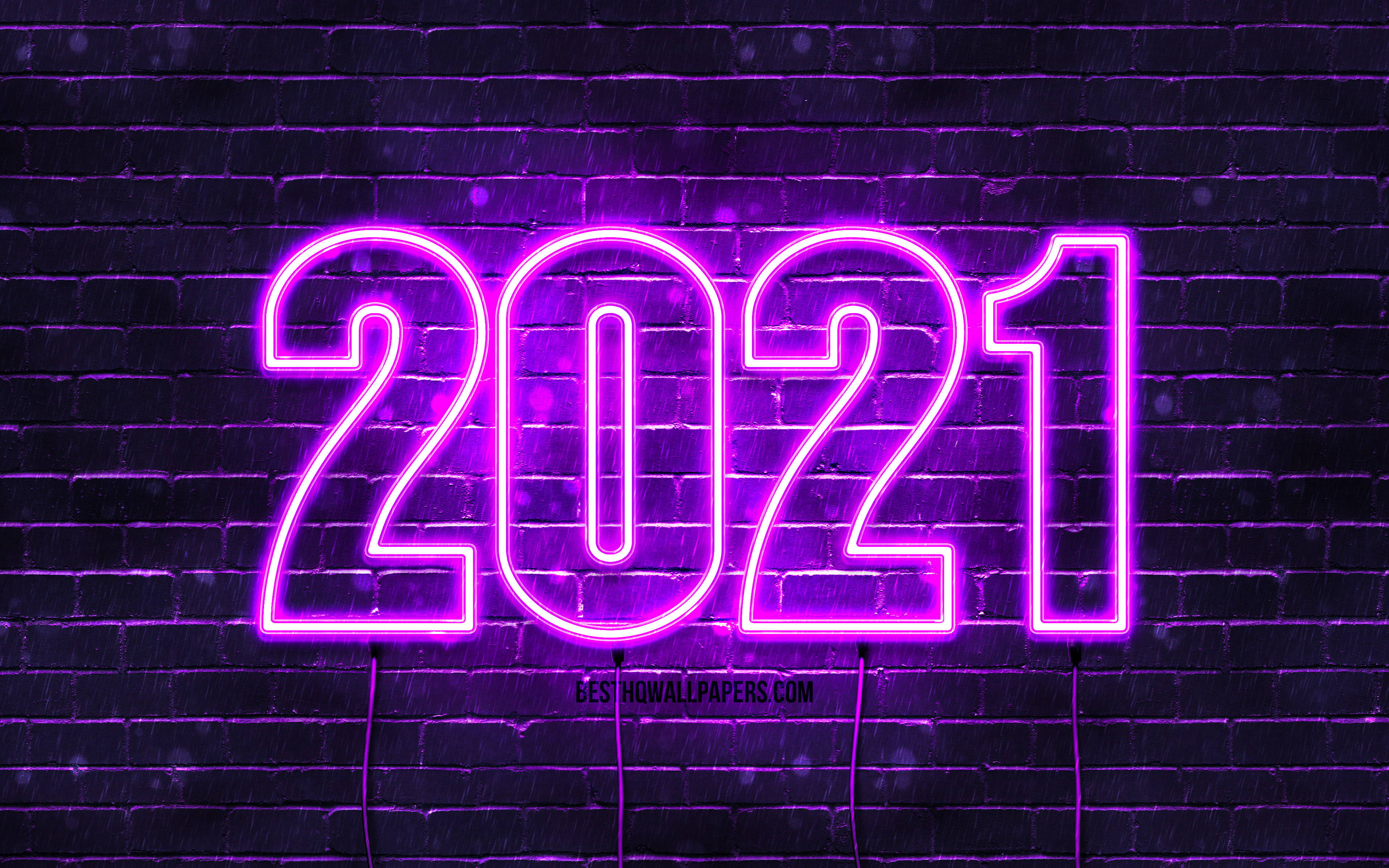 Feliz Año Nuevo 2021 en neón morado Fondos de pantalla