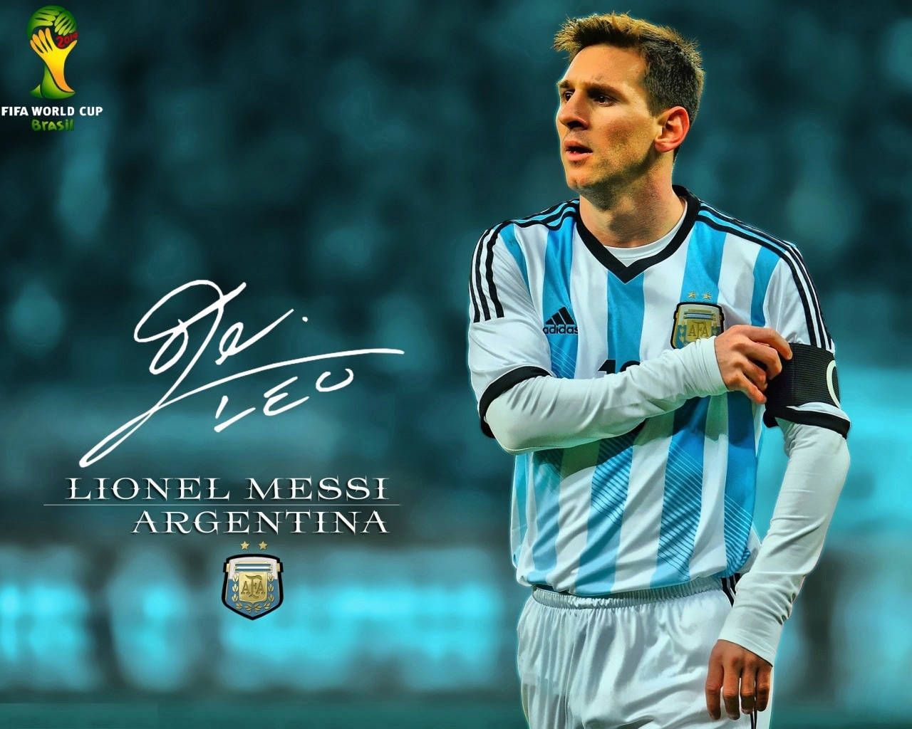 Fondo de pantalla del jugador de la selección argentina Lionel Messi con firma — Messi Fondos de pantalla