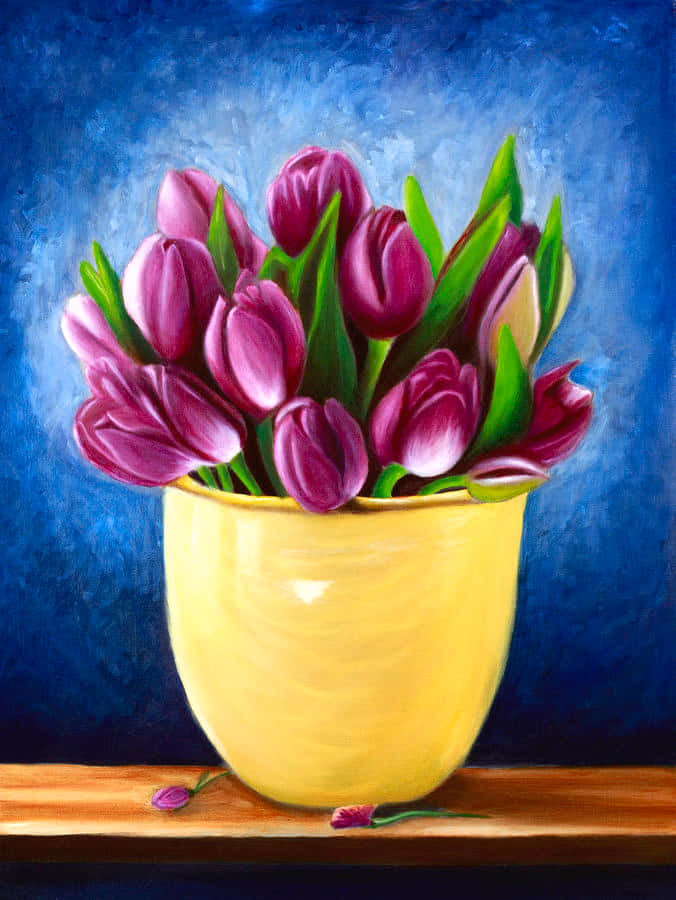 Flor de tulipán en jarrón pintura cuadro Fondos de pantalla