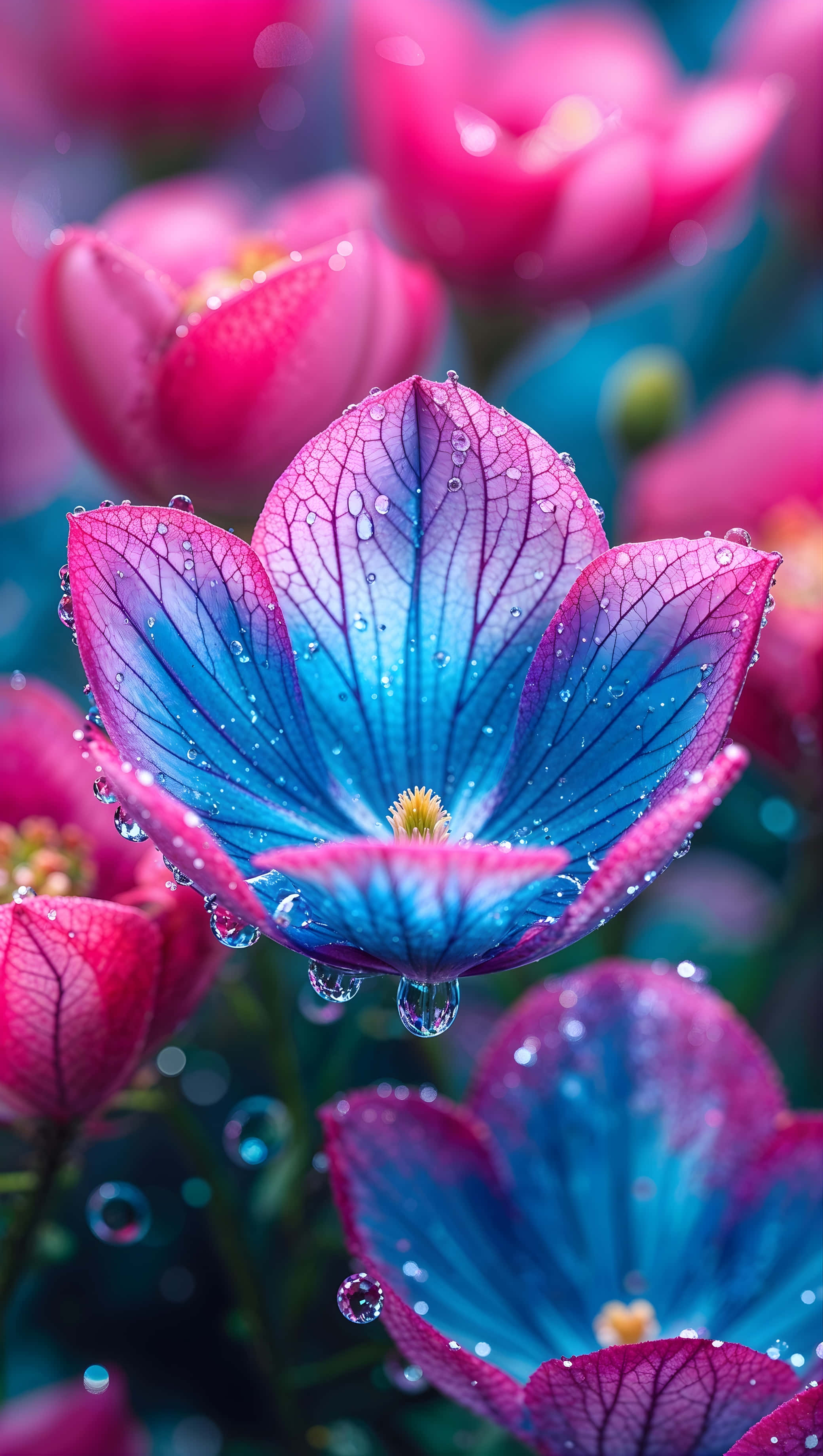 Flor Vibrante Rosa y Azul Fondos de pantalla