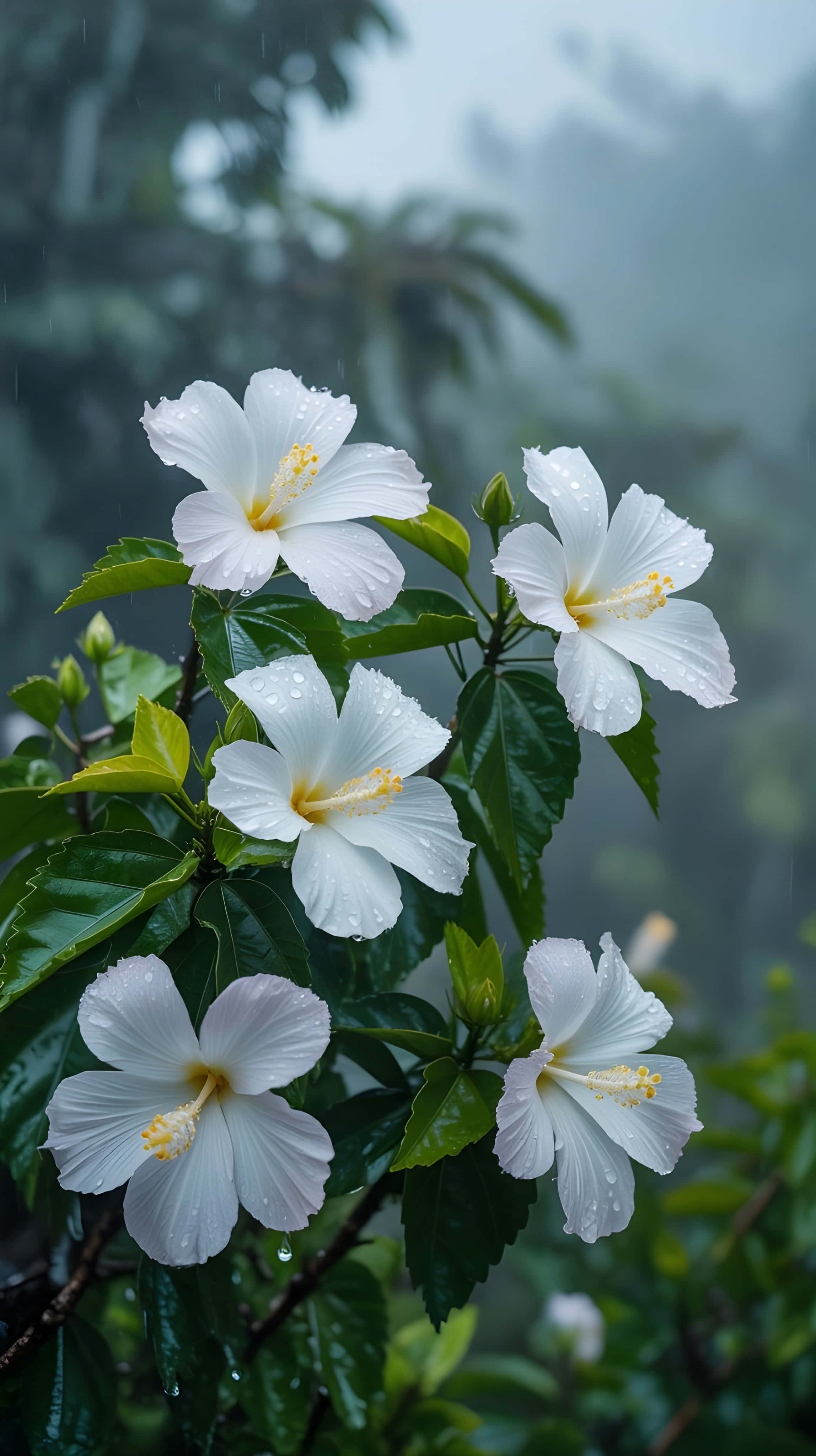 Flores de Hibisco Blanco en Floración Fondos de pantalla