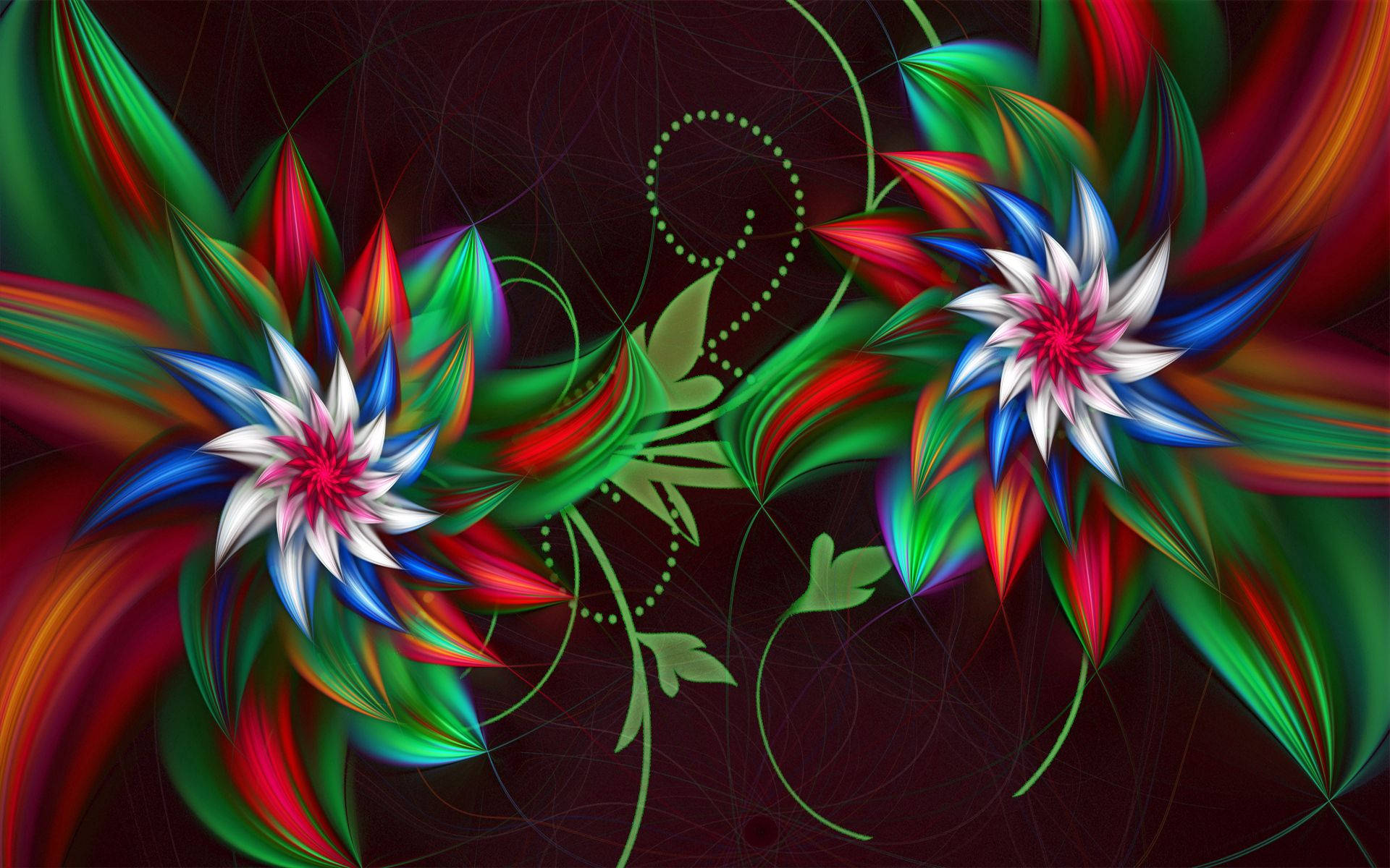 Fondo de pantalla de flores psicodélicas 3D con pétalos multicolores.