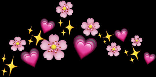 Flores rosas, corazones y estrellas sobre fondo negro Fondos de pantalla