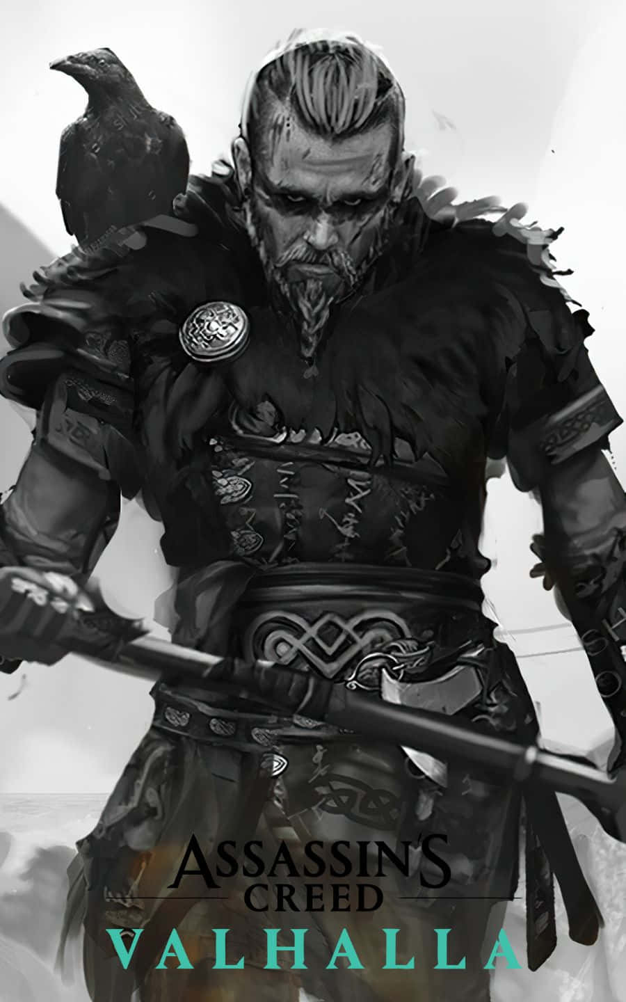 Fondo 1440p de Assassin's Creed Valhalla con Eivor en Blanco y Negro Fondos de pantalla