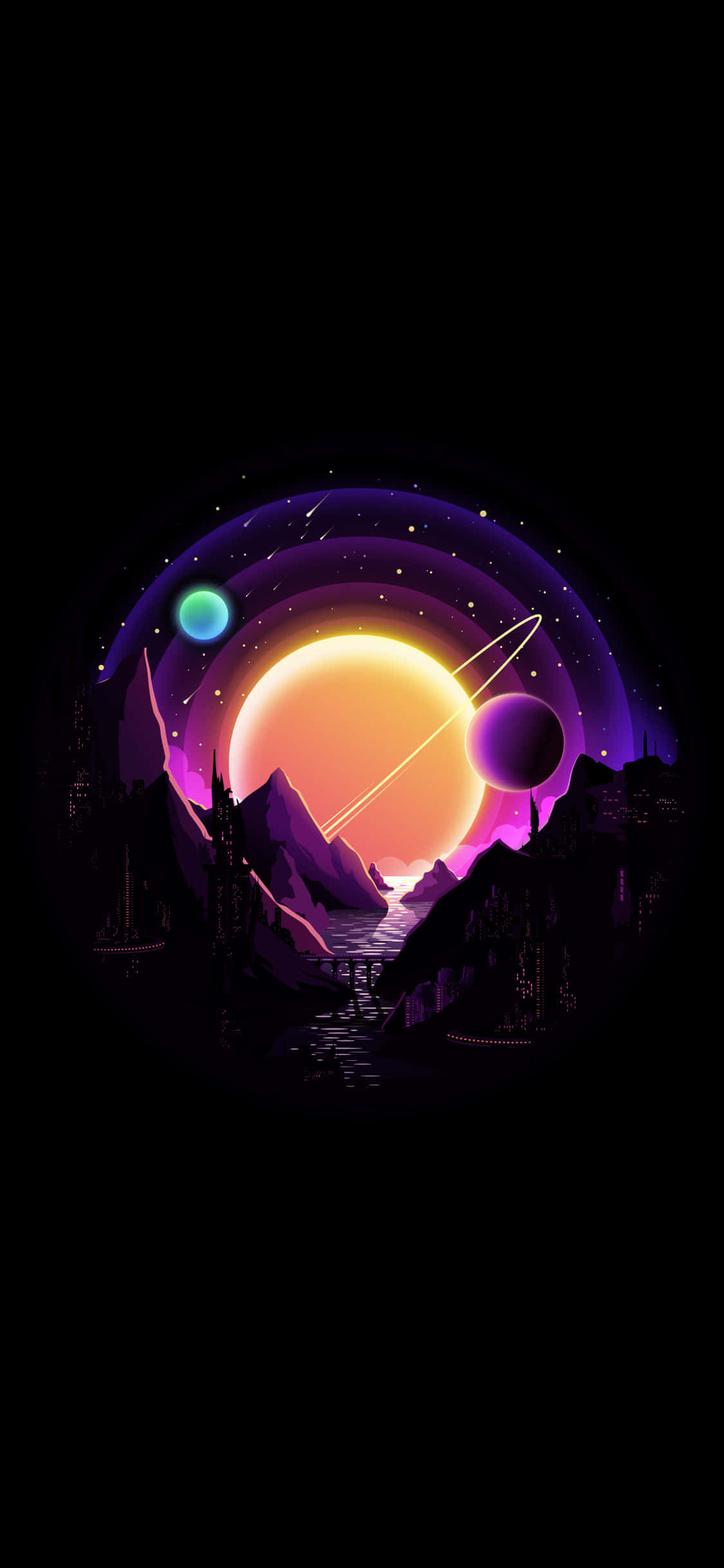 Fondo AMOLED 4K de Planetas en Órbita Fondos de pantalla