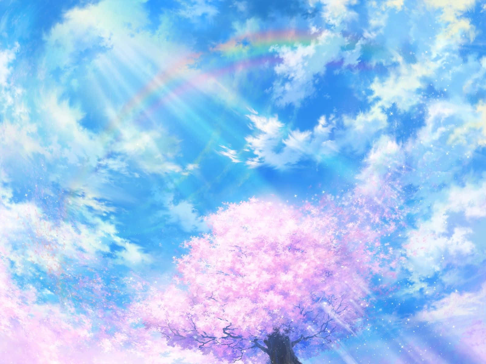 Fondo brillante de cerezos en flor en paisaje anime Fondos de pantalla
