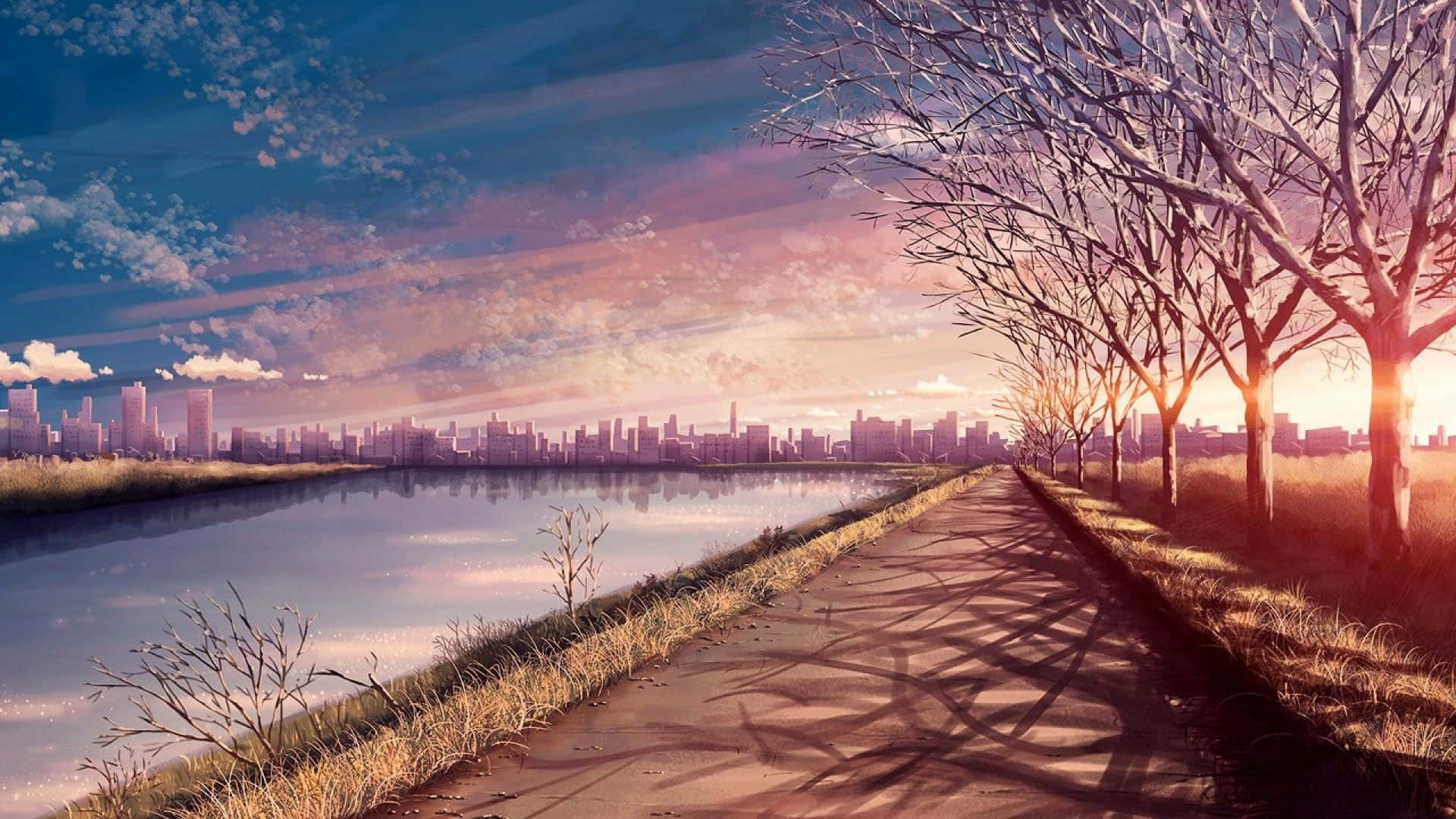 Fondo de Acera de Río en Parque Anime Fondos de pantalla