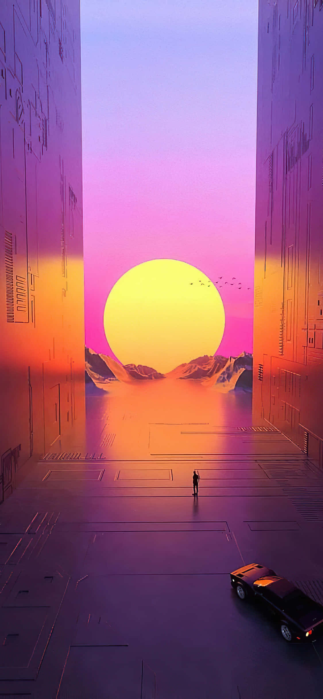 Fondo de Arte Digital Vaporwave Futurista Rosa con Atardecer Fondos de pantalla