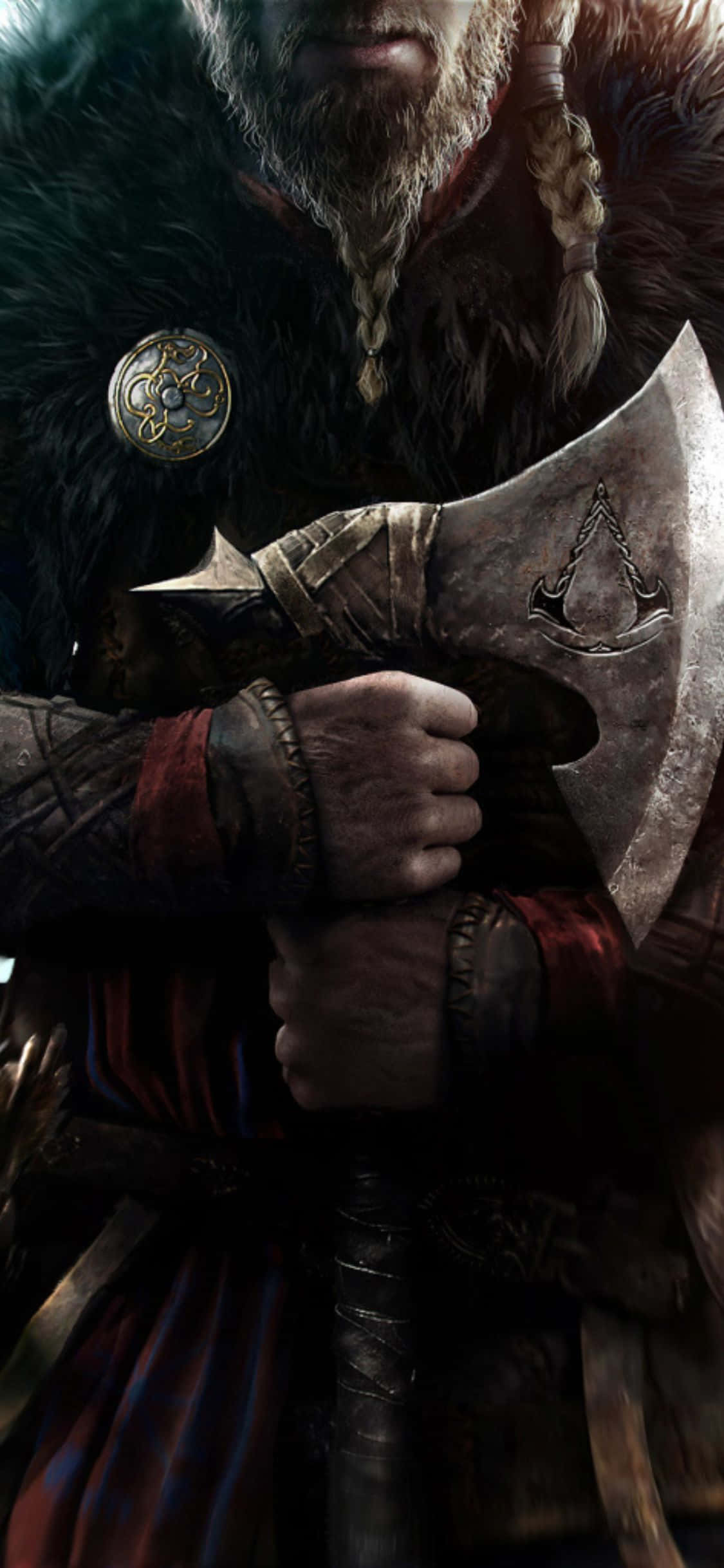 Fondo de Assassin's Creed Valhalla Guerrero Vikingo con Hacha para iPhone XS Fondos de pantalla