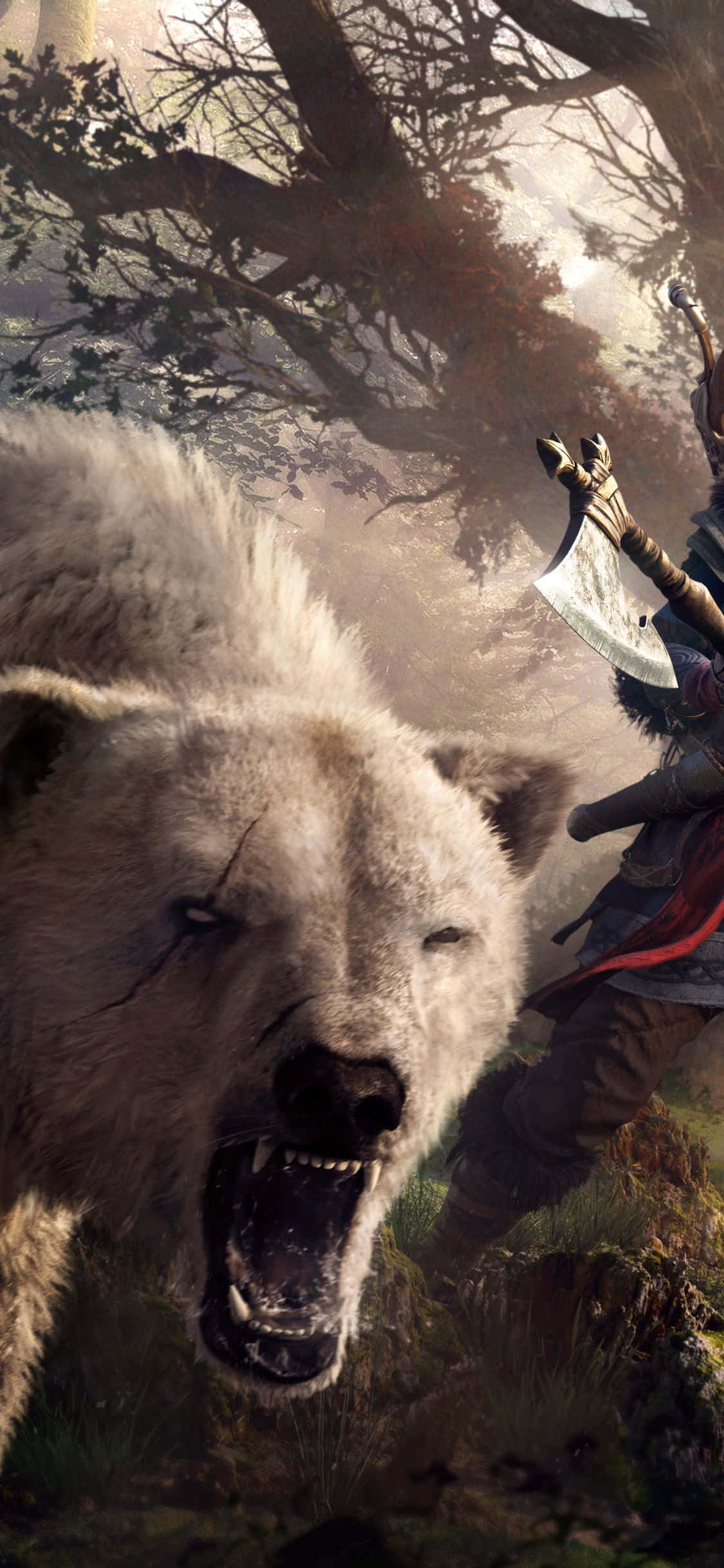 Fondo de Assassin's Creed Valhalla Oso Blanco Rugiendo para iPhone XS Fondos de pantalla