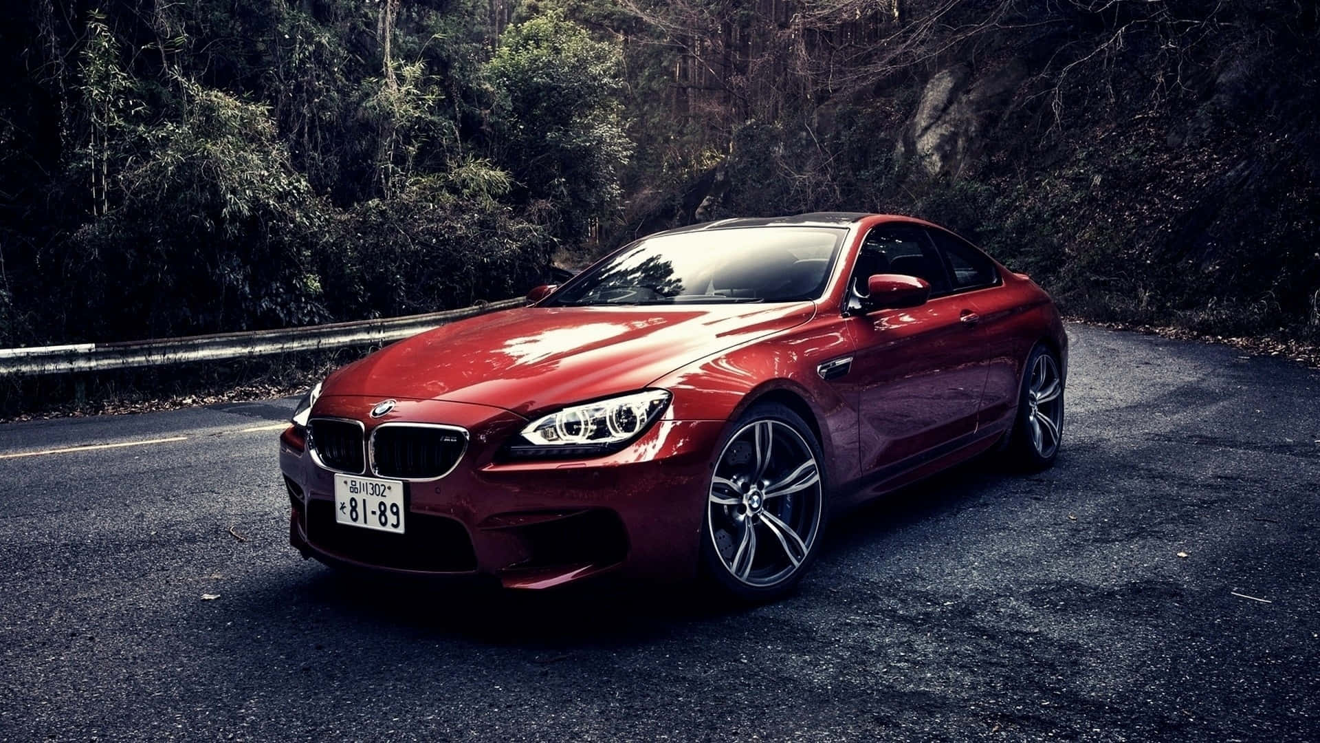 Fondo de BMW en carretera entre bosque Fondos de pantalla