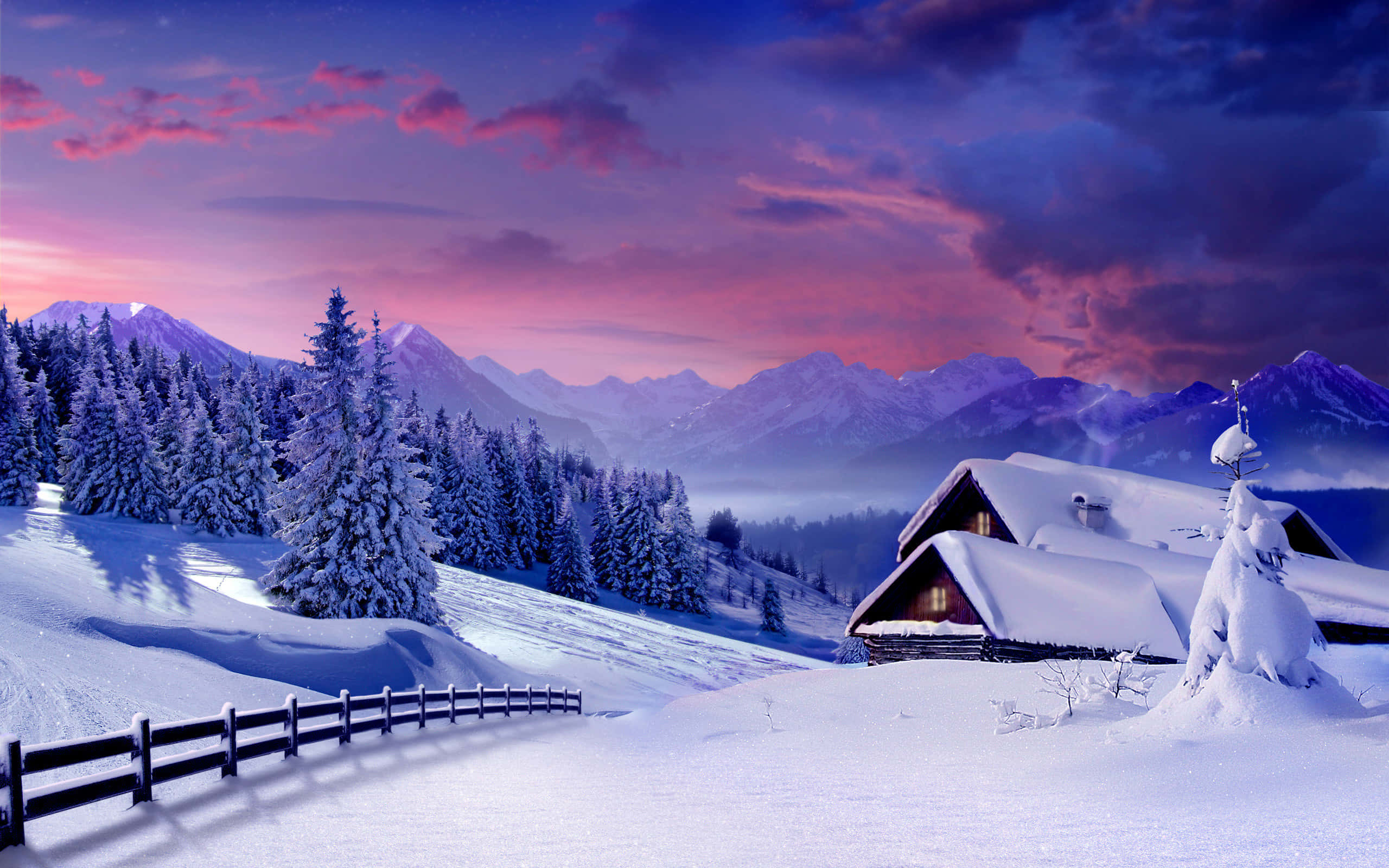 Fondo de Cabaña Nevada de Paraíso Invernal Fondos de pantalla