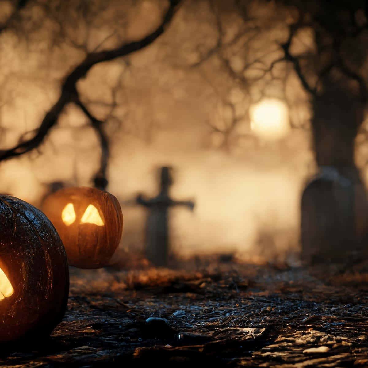 Fondo de Calabazas de Halloween con Cielo de Cementerio Fondos de pantalla