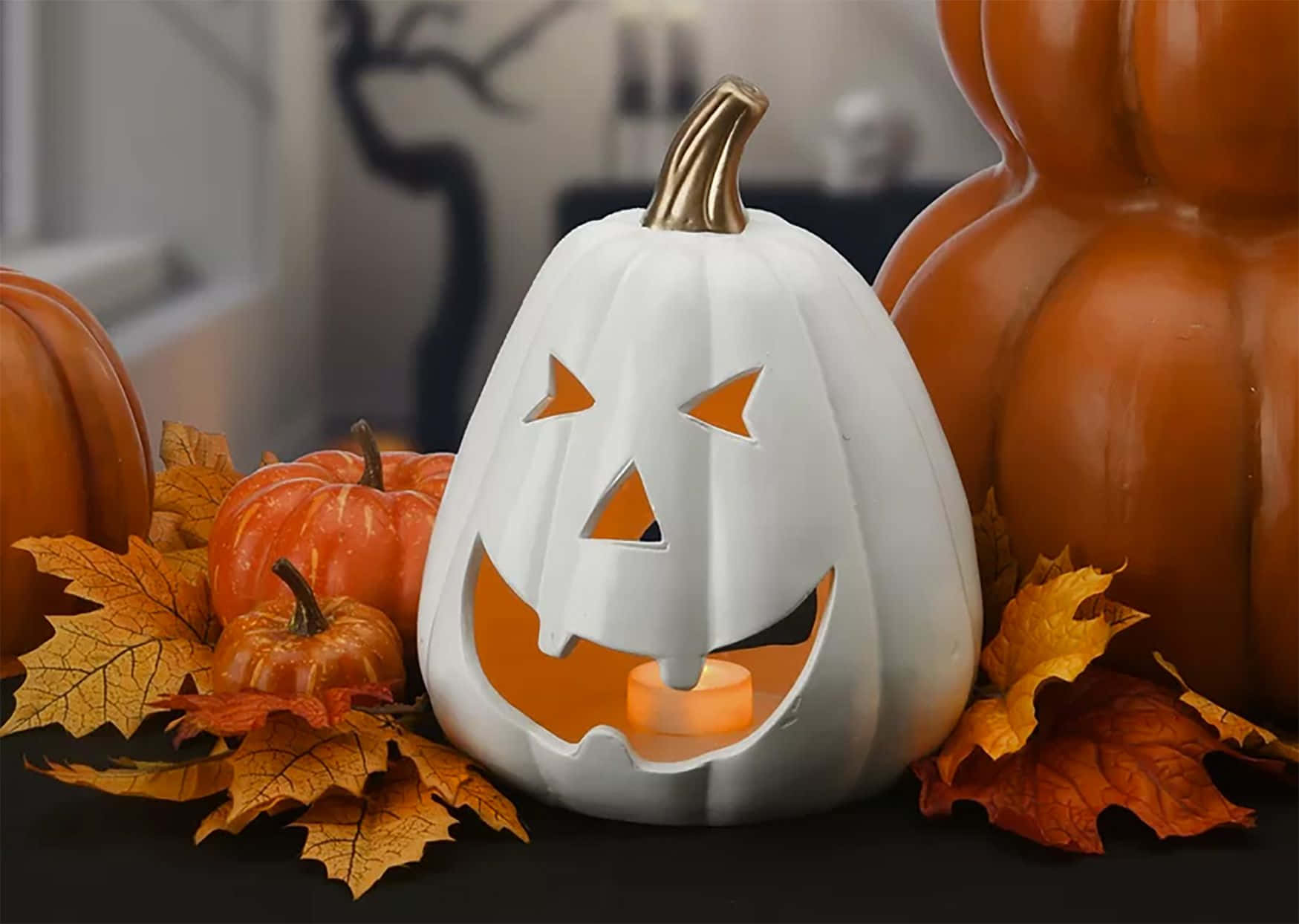 Fondo de Calabazas de Halloween con Cara Blanca Fondos de pantalla