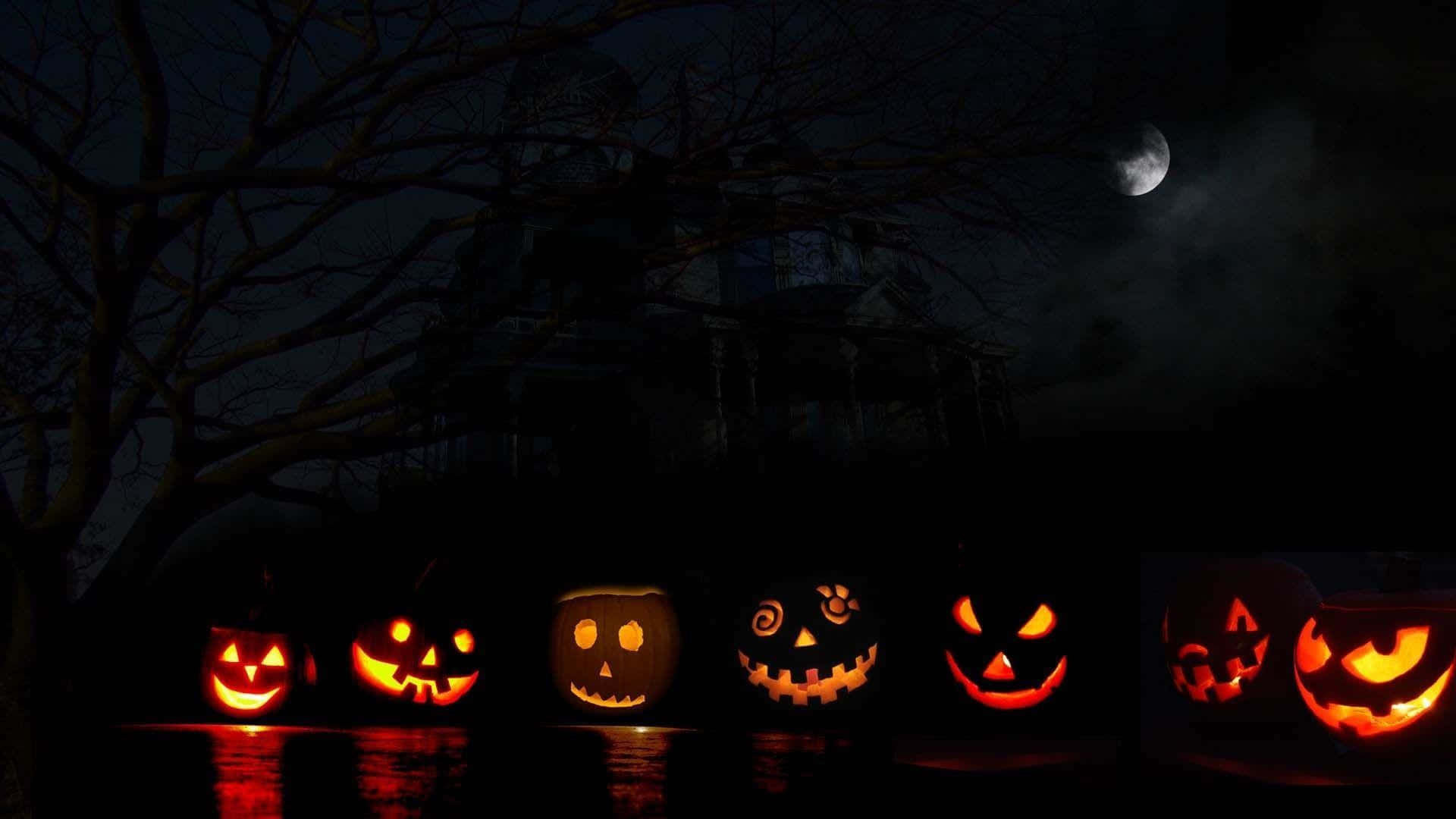 Fondo de Calabazas de Halloween con Reflejo en el Agua Fondos de pantalla