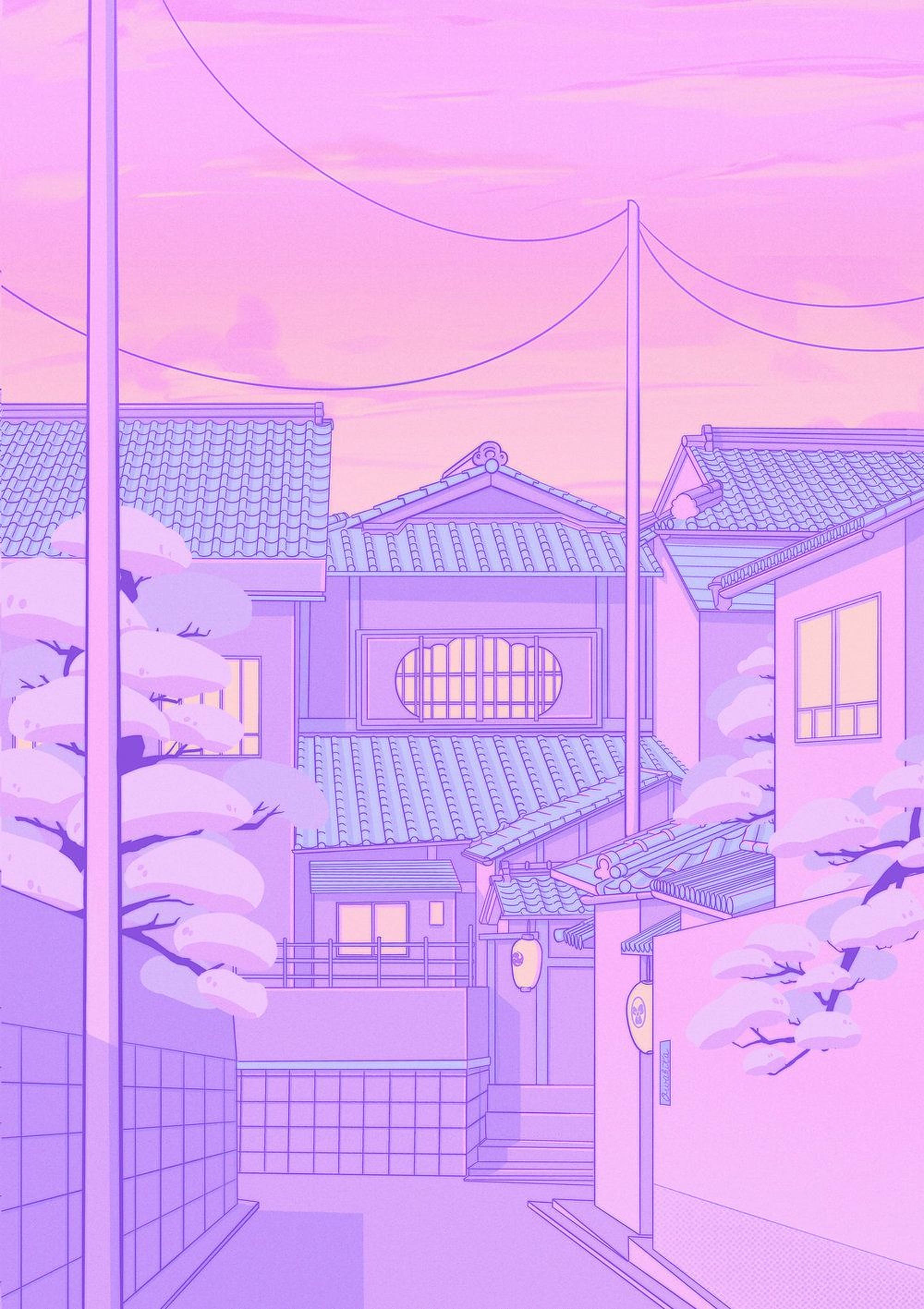 Fondo de Calle Anime Cielo Pastel Fondos de pantalla