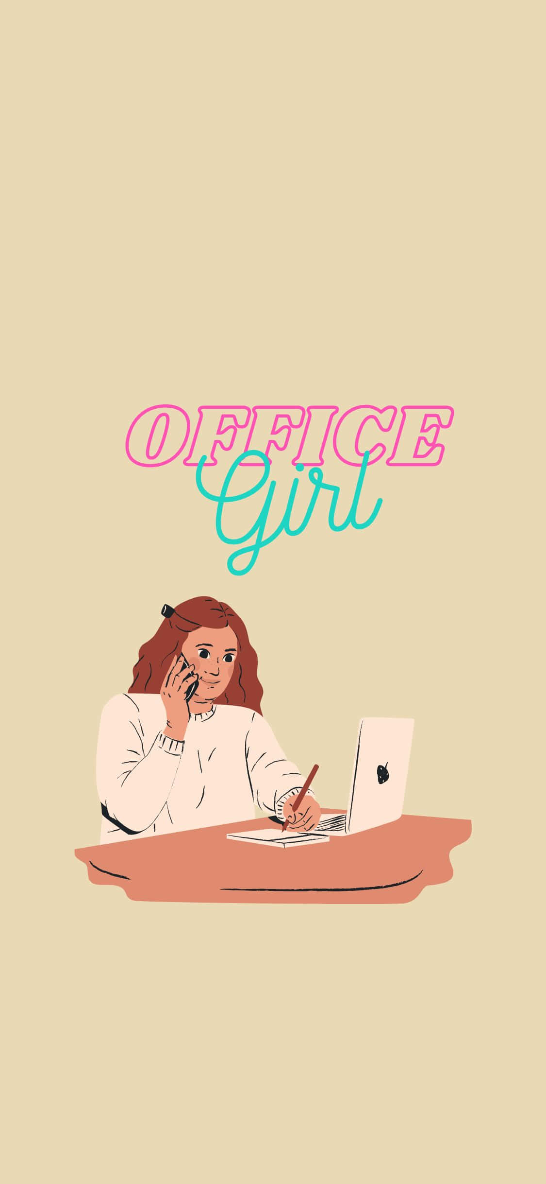 Fondo de Chica de Oficina con Teléfono para iPhone XS Fondos de pantalla