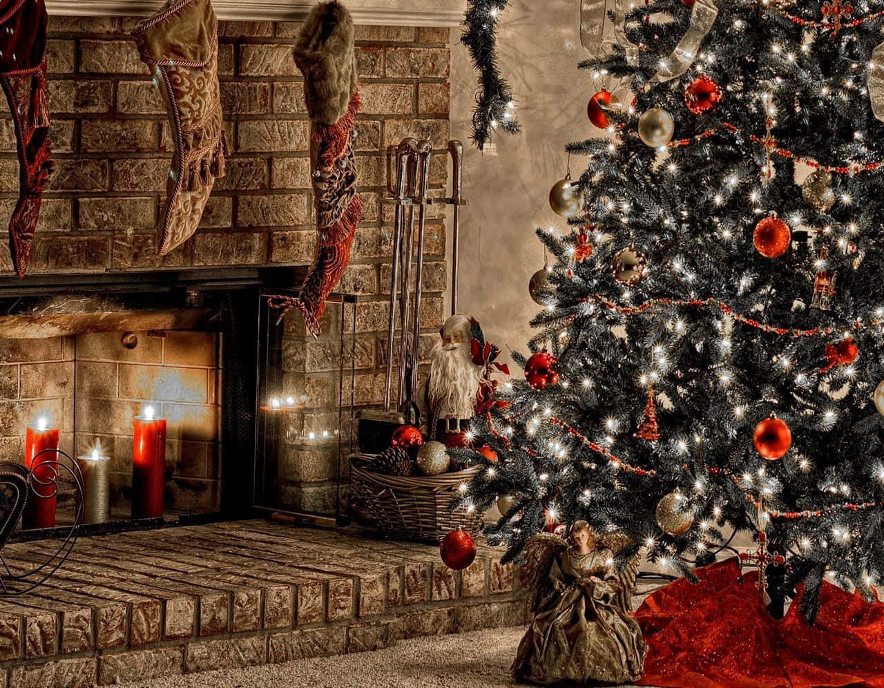 Fondo de Chimenea de Ladrillo y Piedra Navideño Fondos de pantalla