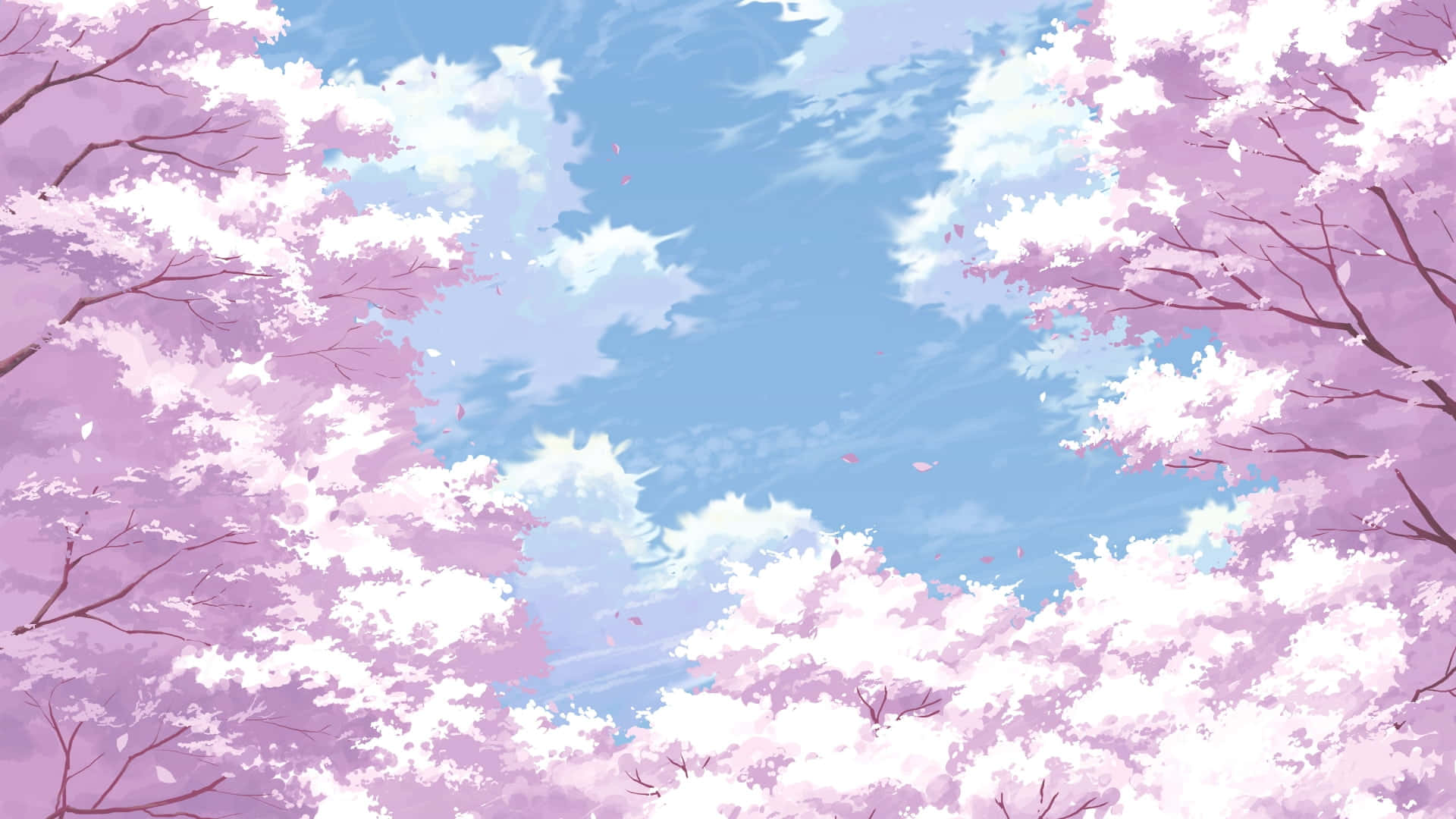 Fondo de Cielo con Nubes y Cerezos en Flor Anime Fondos de pantalla