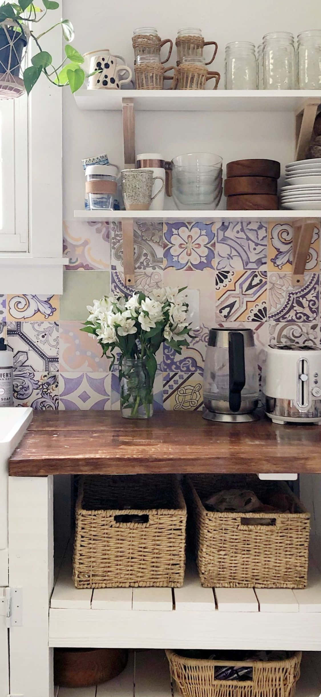 Fondo de Cocina con Flores Blancas para iPhone X Fondos de pantalla