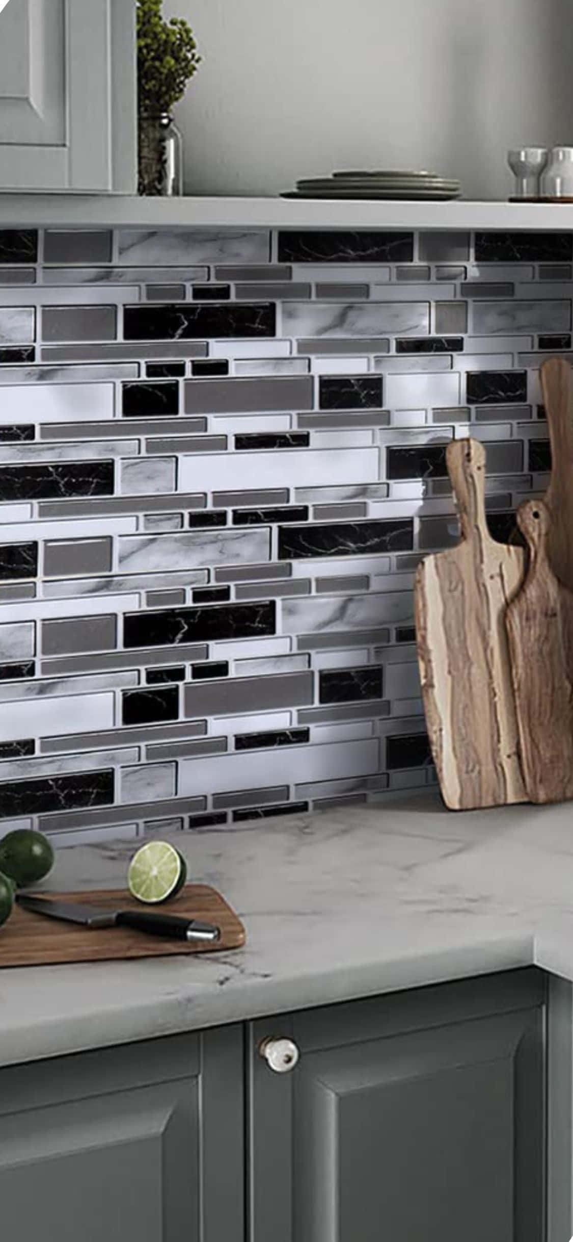 Fondo de cocina con armario gris y iPhone X Fondos de pantalla