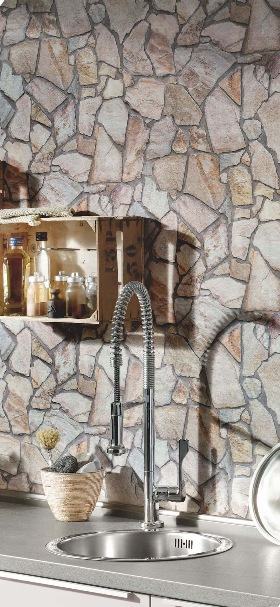 Fondo de Cocina con Pared de Piedra para iPhone X Fondos de pantalla