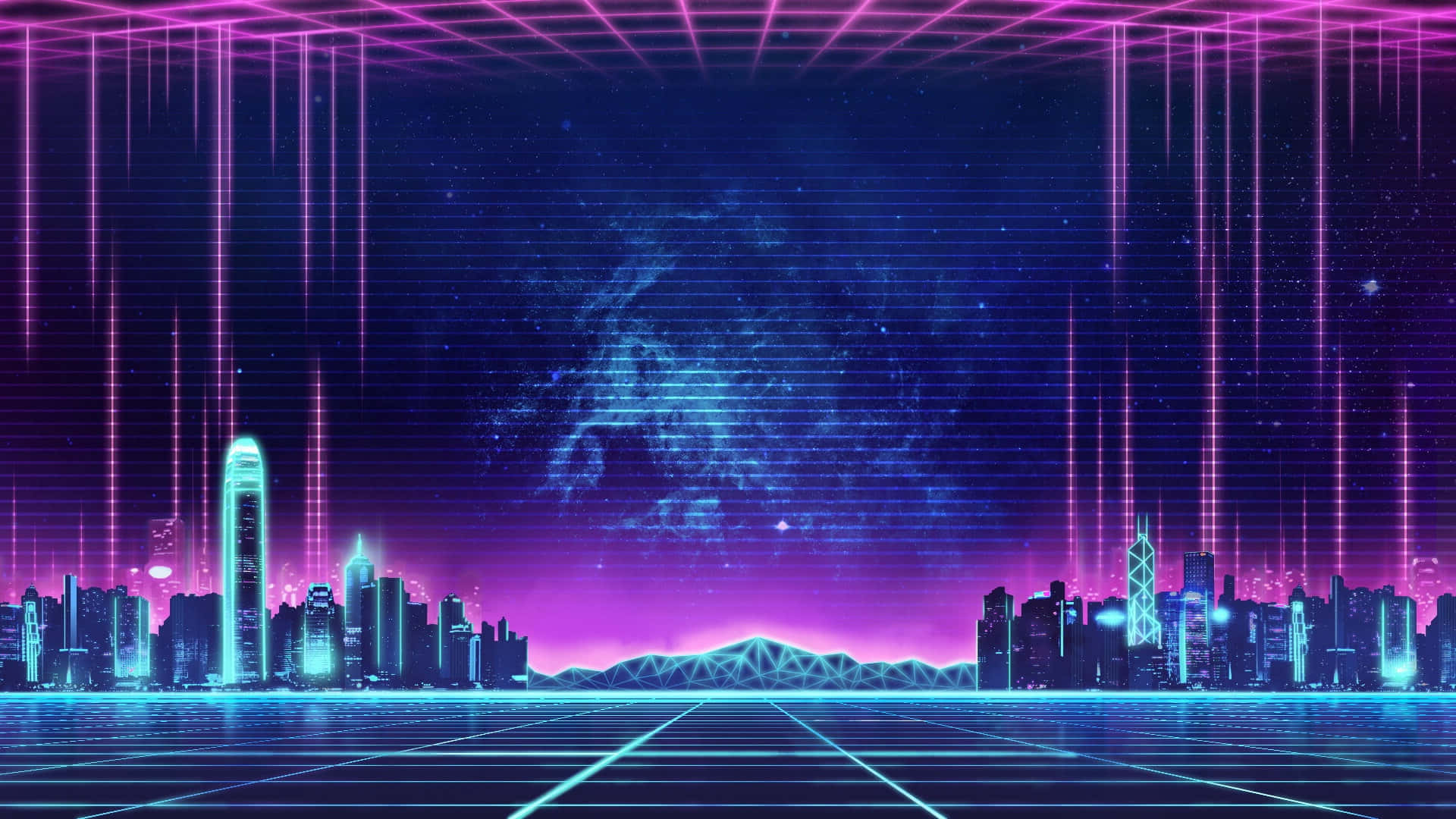 Fondo de Cuadrícula de Ciudad Neón Fondos de pantalla
