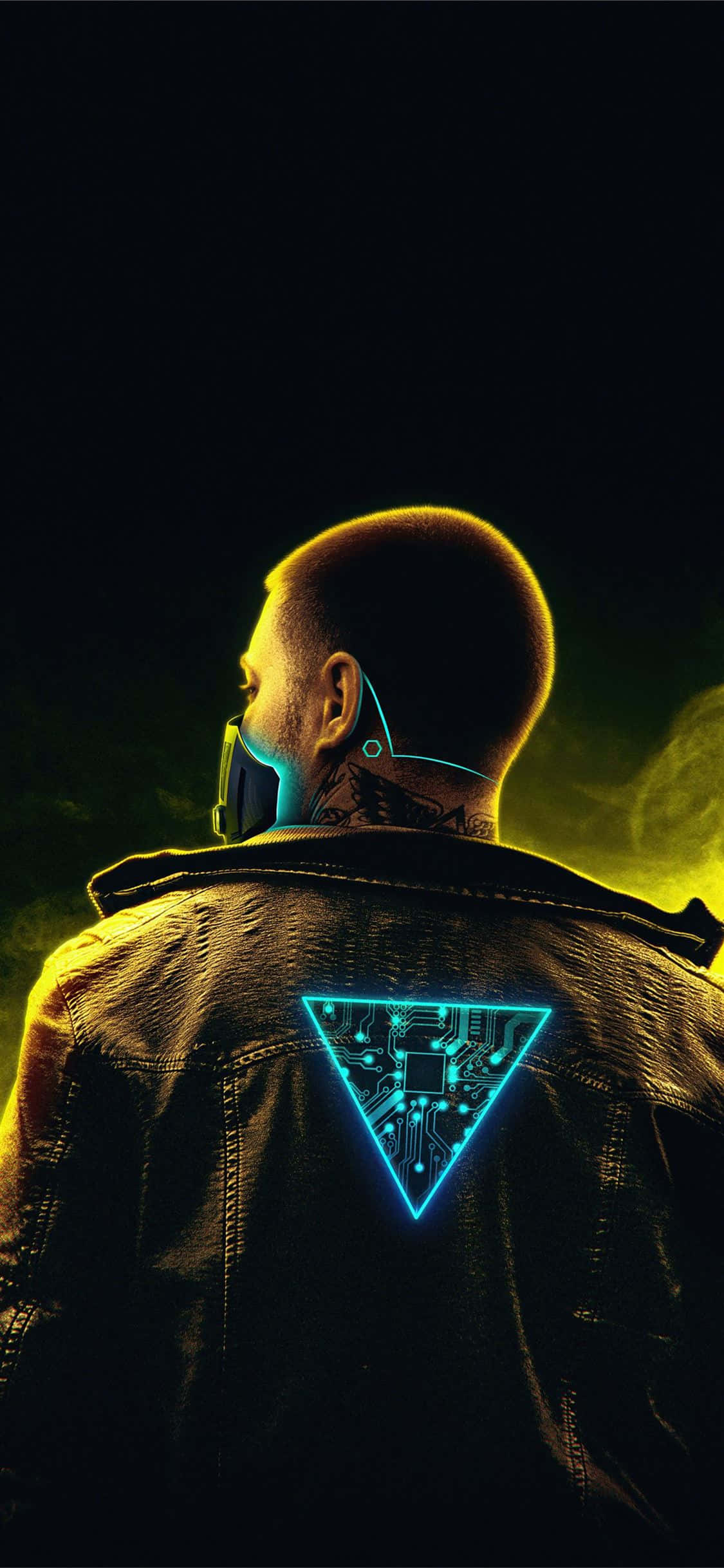 Fondo de iPhone X Cyberpunk 2077 Hombre Ciborg Luz Triangular Fondos de pantalla