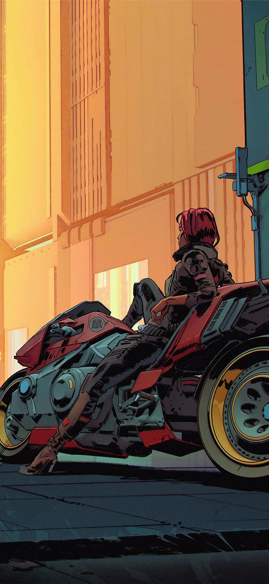 Fondo para iPhone X de Cyberpunk 2077 con mujer sentada en una motocicleta Fondos de pantalla
