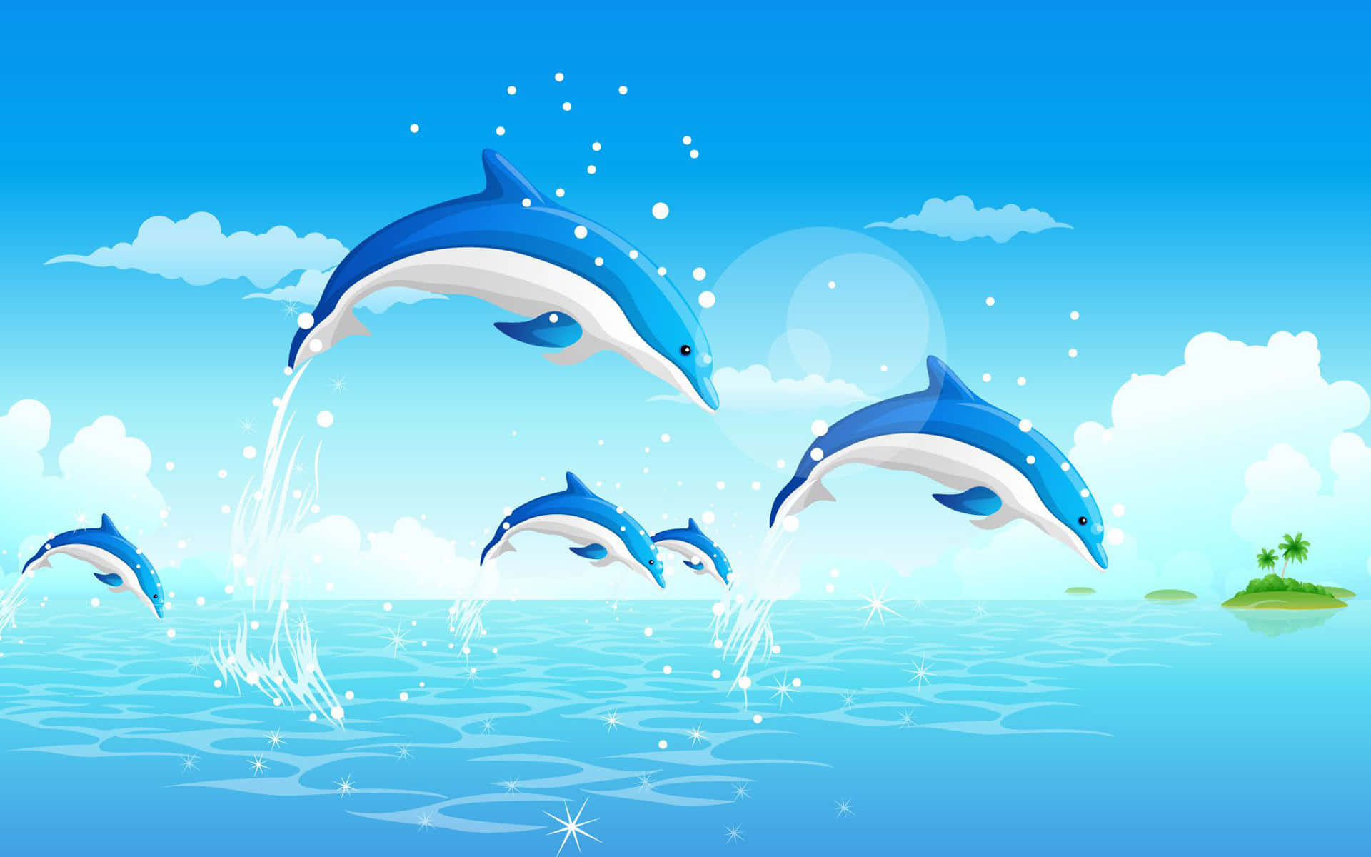 Fondo de Delfines Saltando Animales de Dibujos Animados Fondos de pantalla