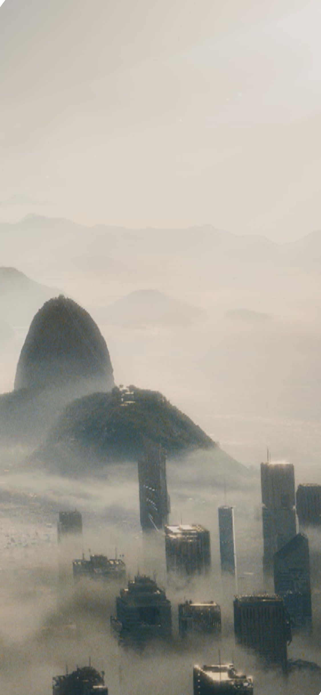 Fondo de edificios y montañas brumosos de Civilization Beyond Earth para iPhone XS Fondos de pantalla
