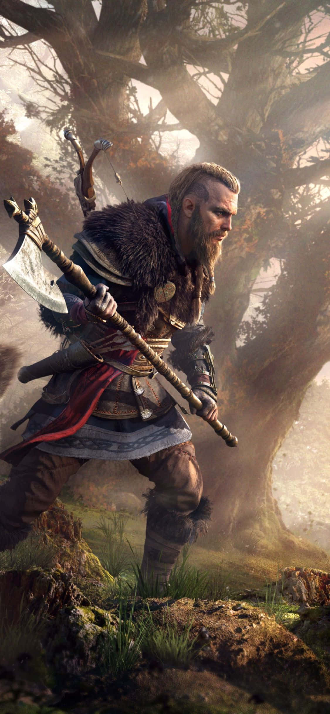 Fondo de Eivor con un hacha enorme de Assassin's Creed Valhalla para iPhone XS Fondos de pantalla