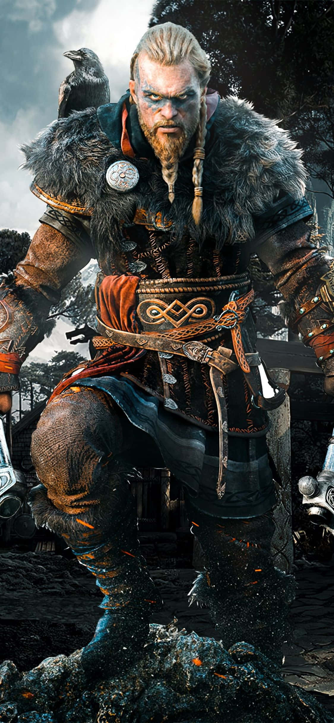 Fondo de Eivor saliendo del mar de Assassin's Creed Valhalla para iPhone XS Fondos de pantalla