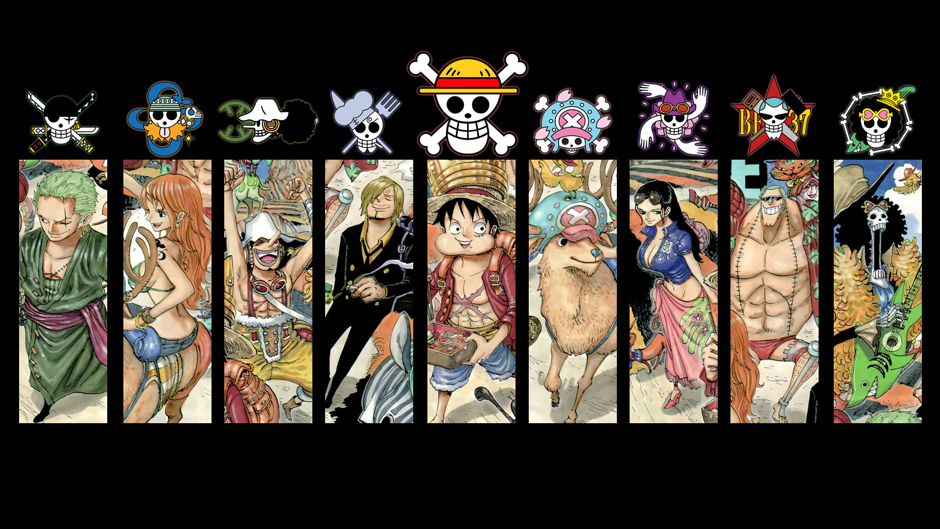 Fondo de escritorio de One Piece con logotipo y personajes Fondos de pantalla