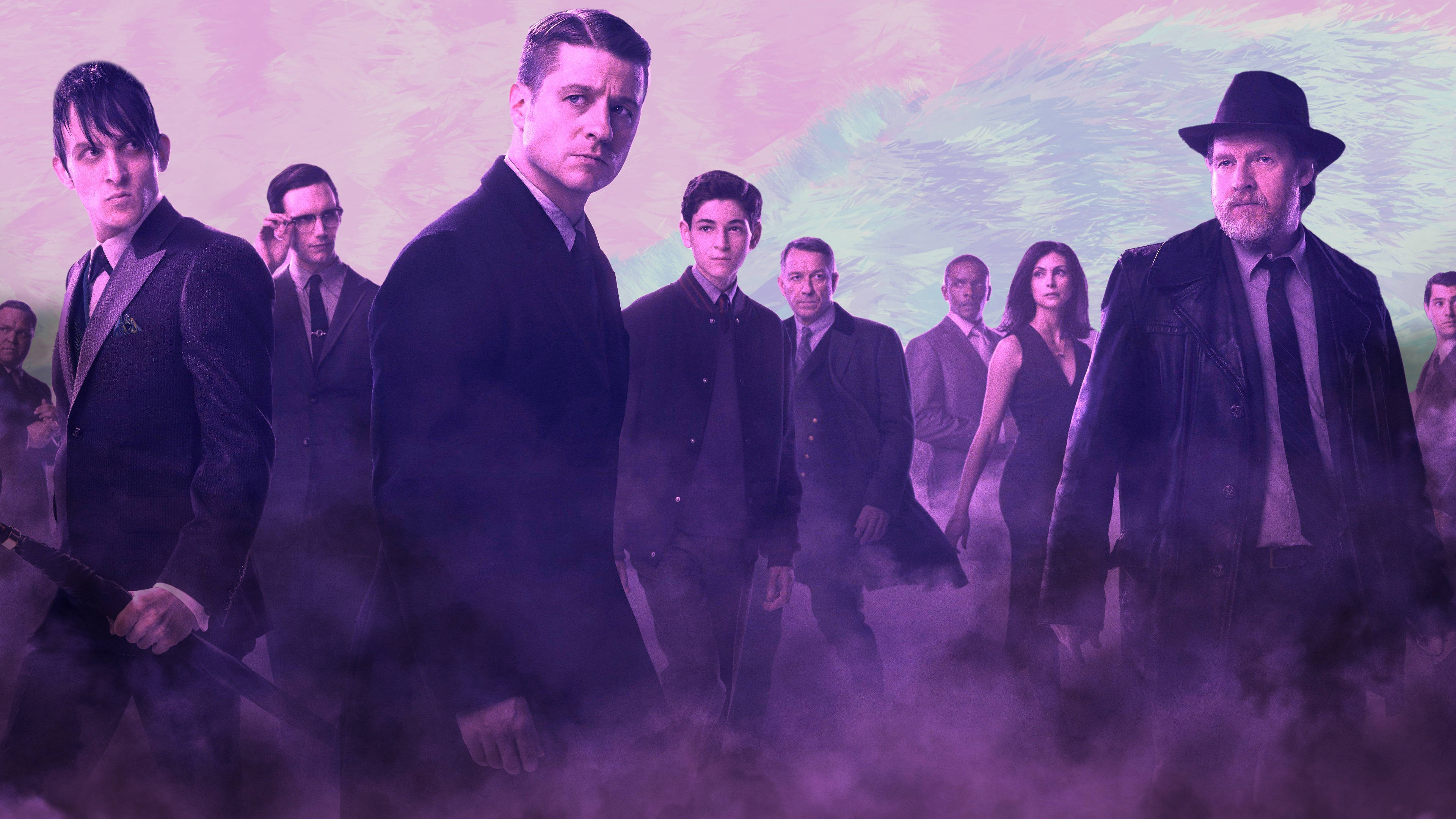 Fondo de escritorio 4K de Gotham con estética rosa y morada Fondos de pantalla