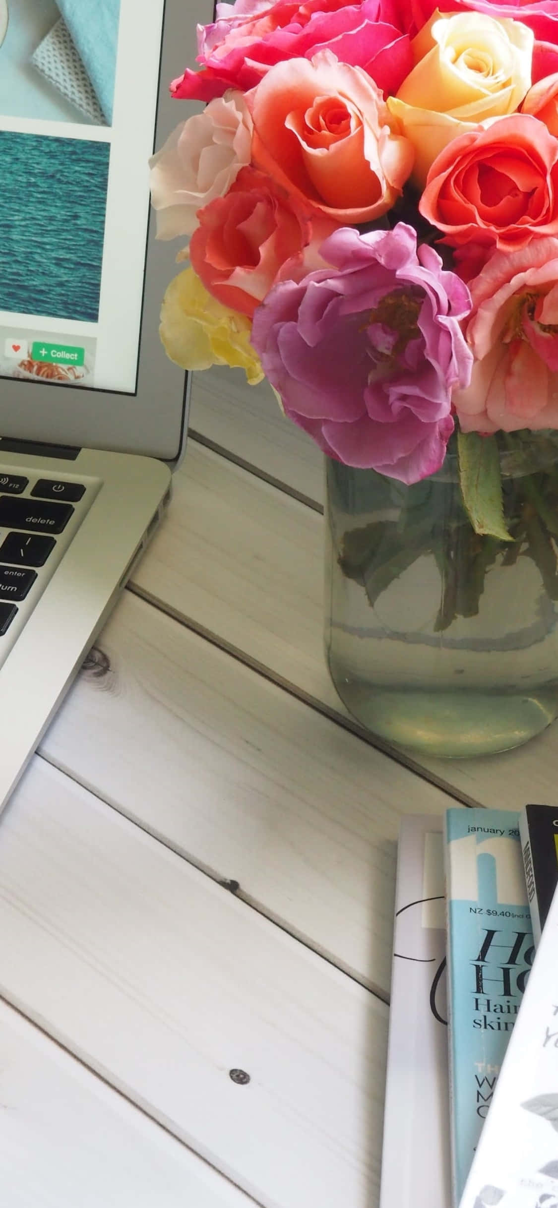 Fondo de escritorio iPhone X con laptop junto a un florero Fondos de pantalla