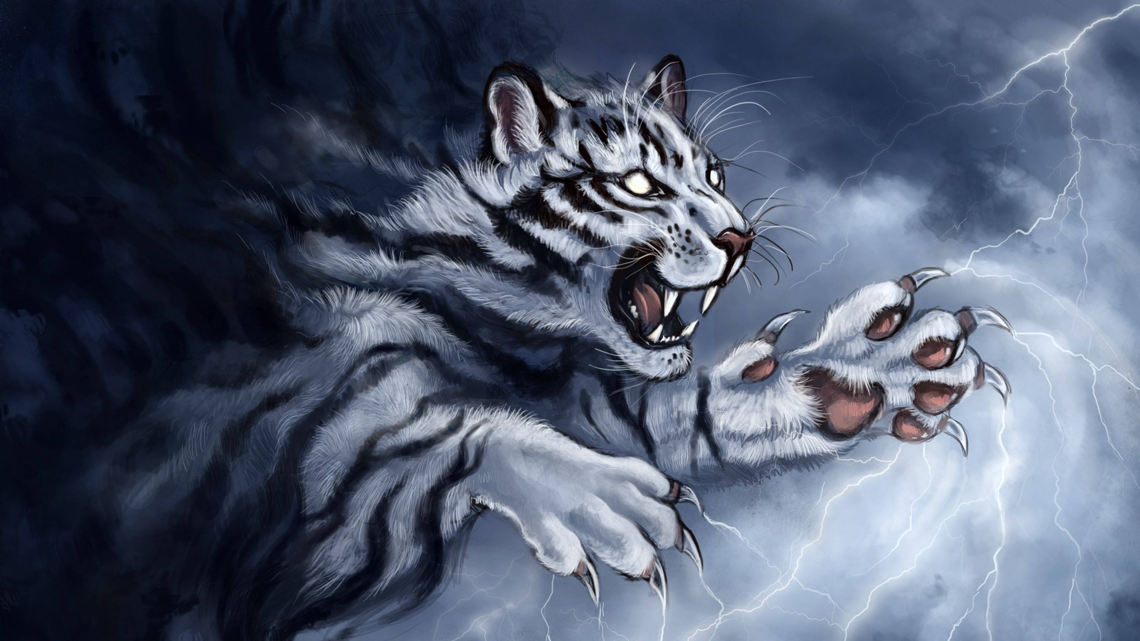 Fondo de escritorio 4K de tigre blanco en movimiento Fondos de pantalla