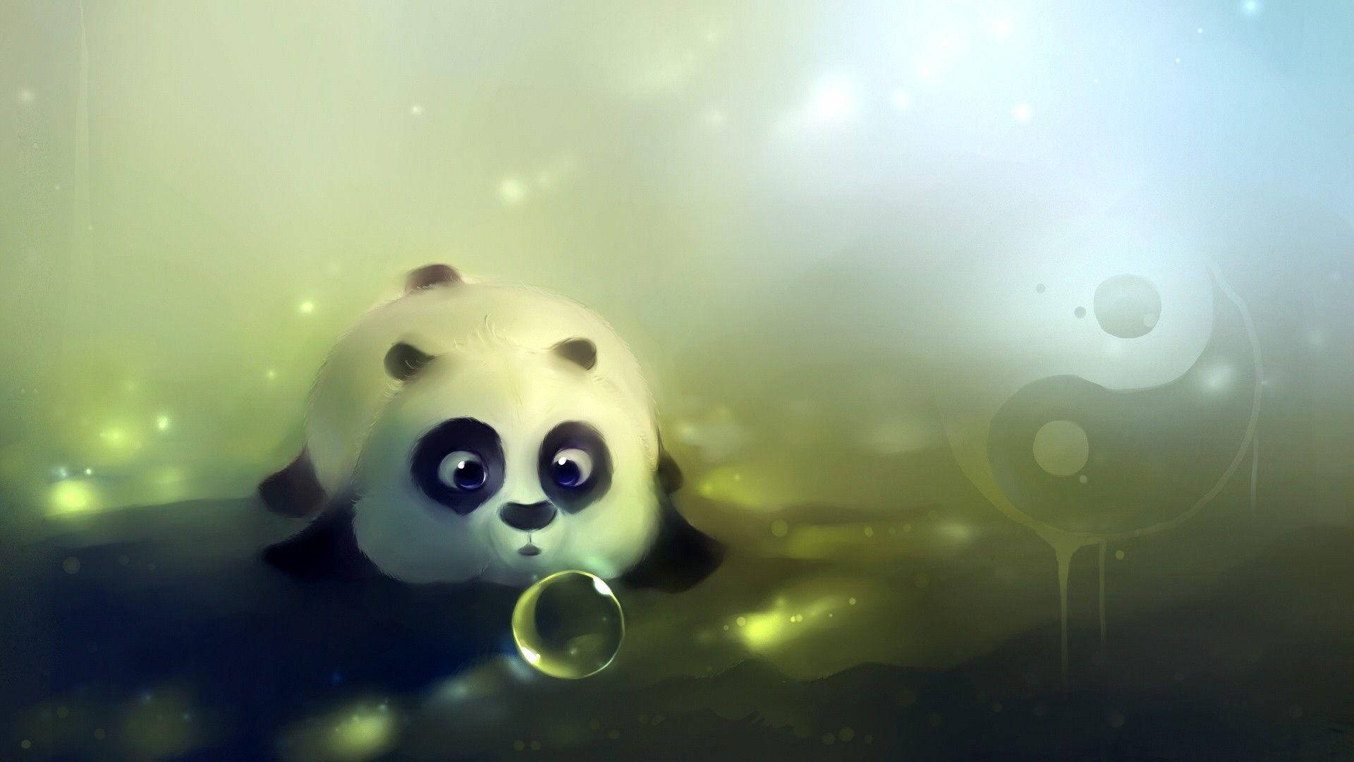 Fondo de Escritorio Lindo de Bebé Panda con Burbujas Fondos de pantalla