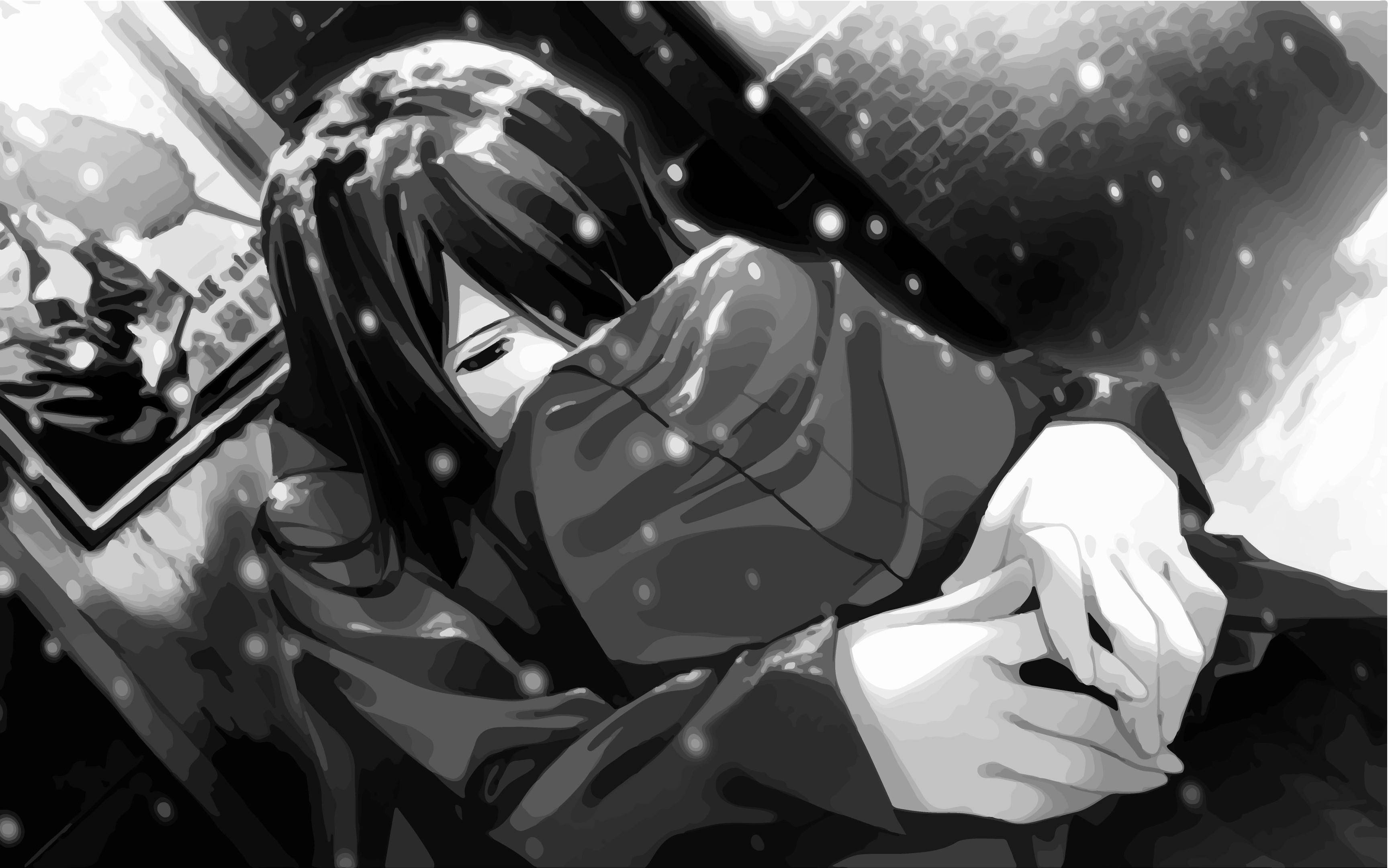 Fondo de escritorio de chica anime triste llorando en blanco y negro Fondos de pantalla