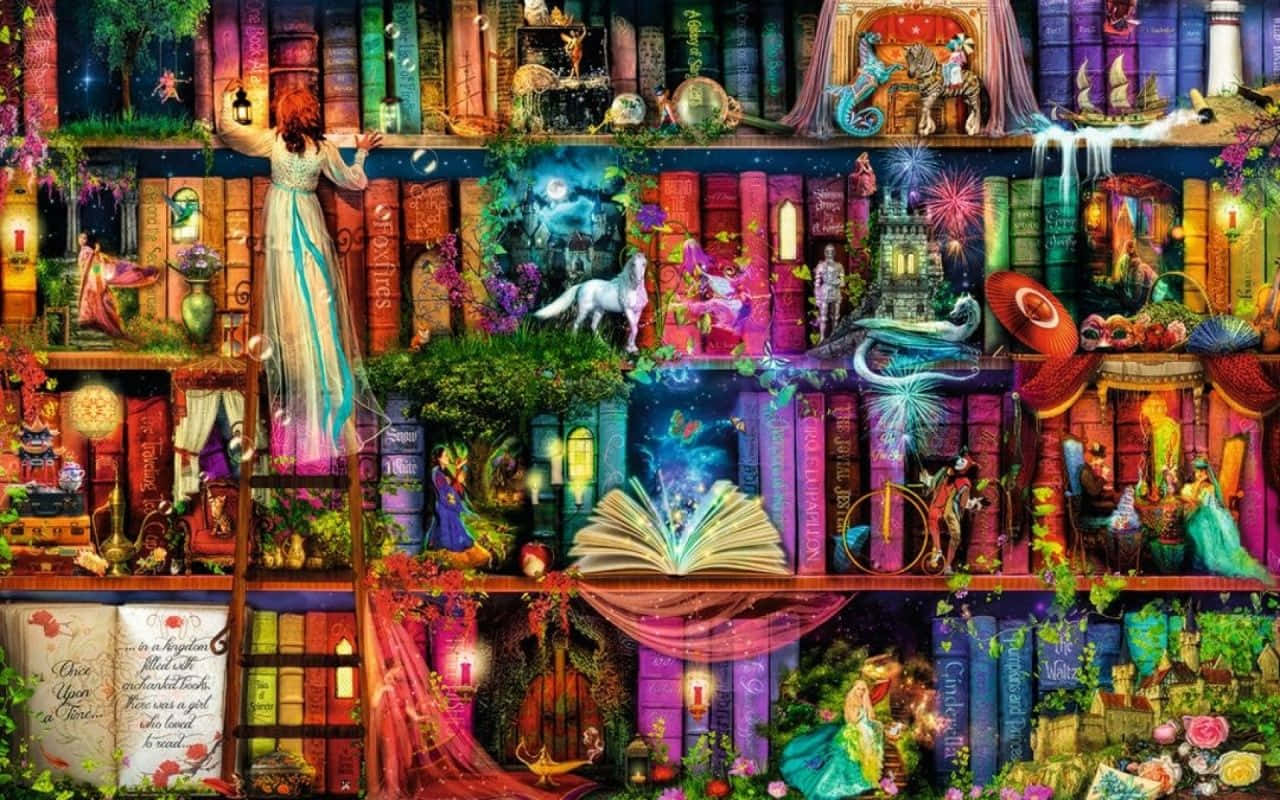 Fondo de estantería mágica de biblioteca Fondos de pantalla