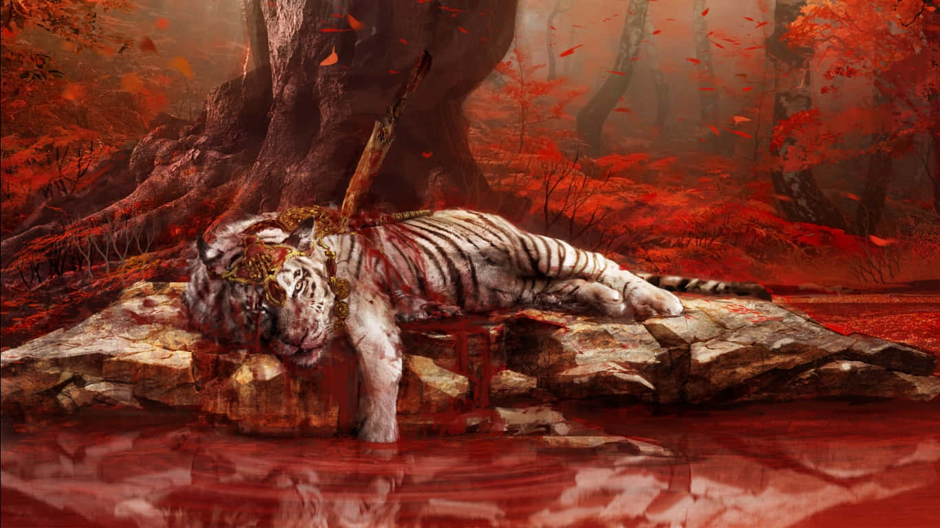 Fondo de Far Cry 4 1366x768 con Tigre Sangriento y Moribundo Fondos de pantalla