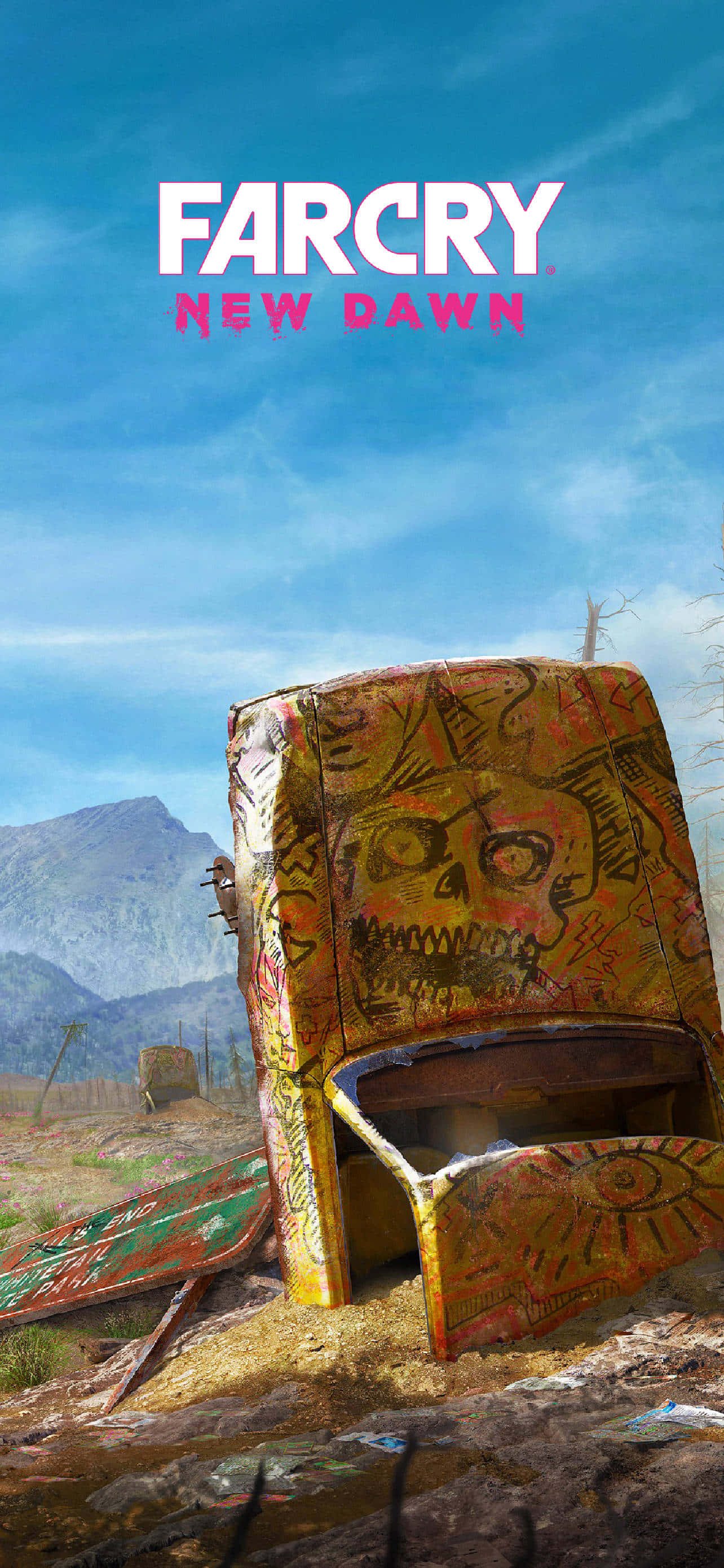 Fondo de Far Cry New Dawn con Coche Amarillo Graffiti para Pixel 3 Fondos de pantalla