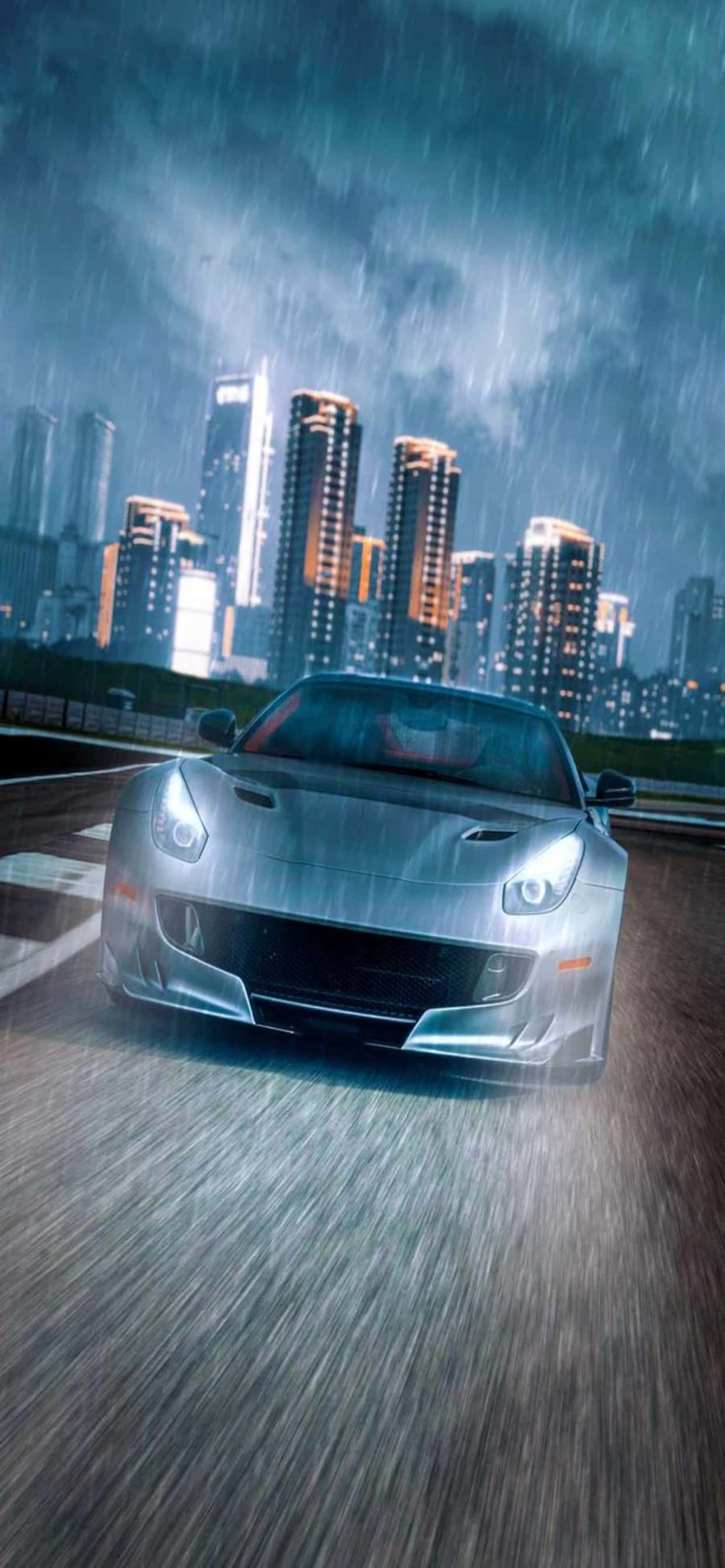 Fondo de Ferrari para iPhone Xs Max: Ferrari bajo la lluvia de noche Fondos de pantalla