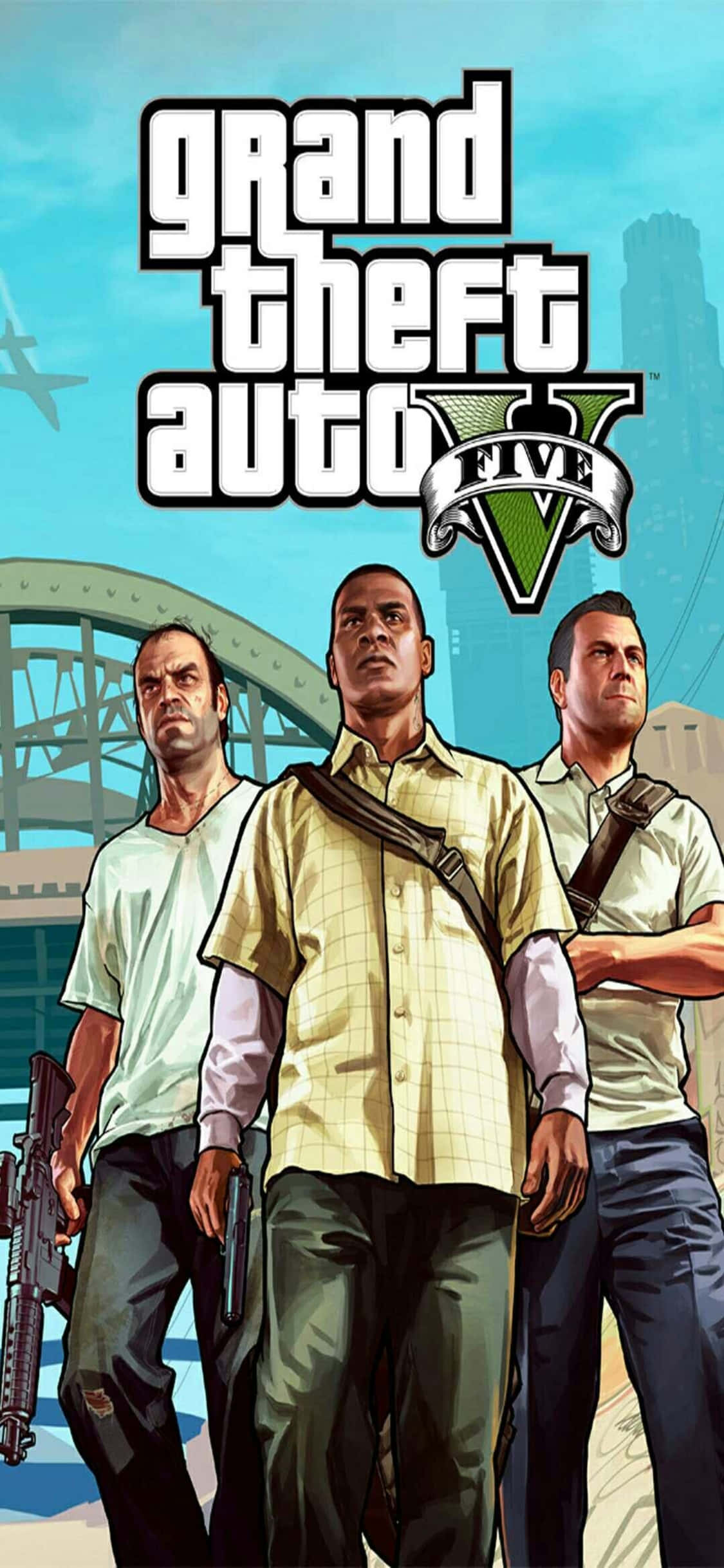 Fondo de Grand Theft Auto V para iPhone X con protagonistas Fondos de pantalla