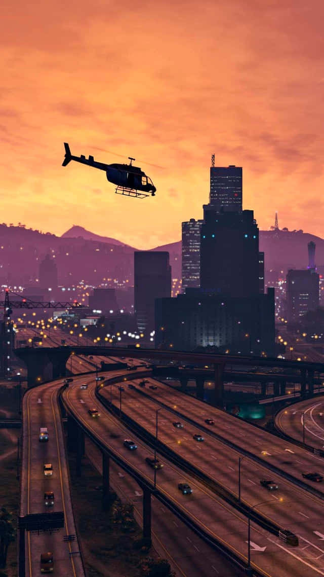 Fondo de GTA con Helicóptero Volando sobre Los Santos Fondos de pantalla