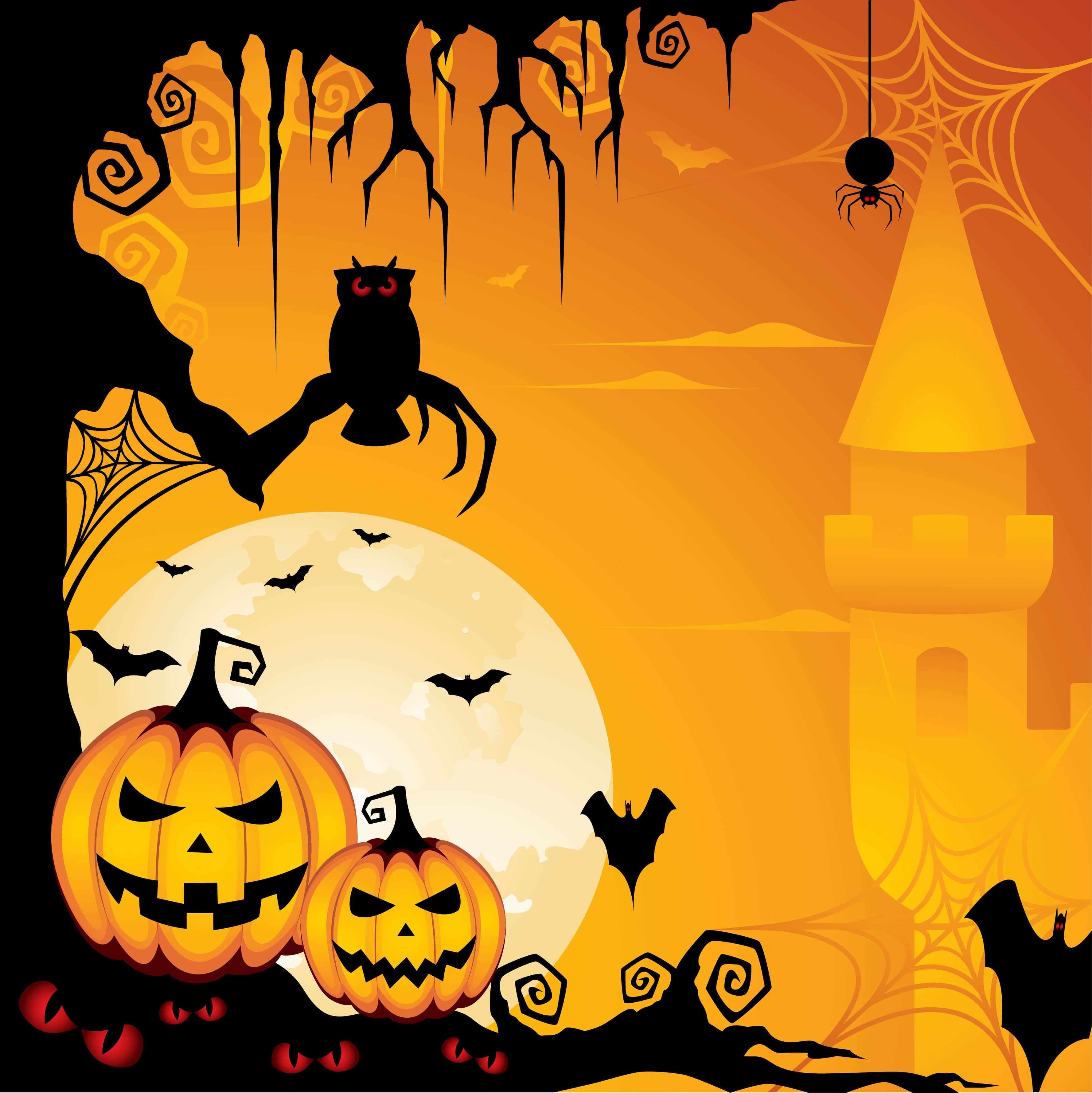 fondo de Halloween con calabazas y un castillo Fondos de pantalla