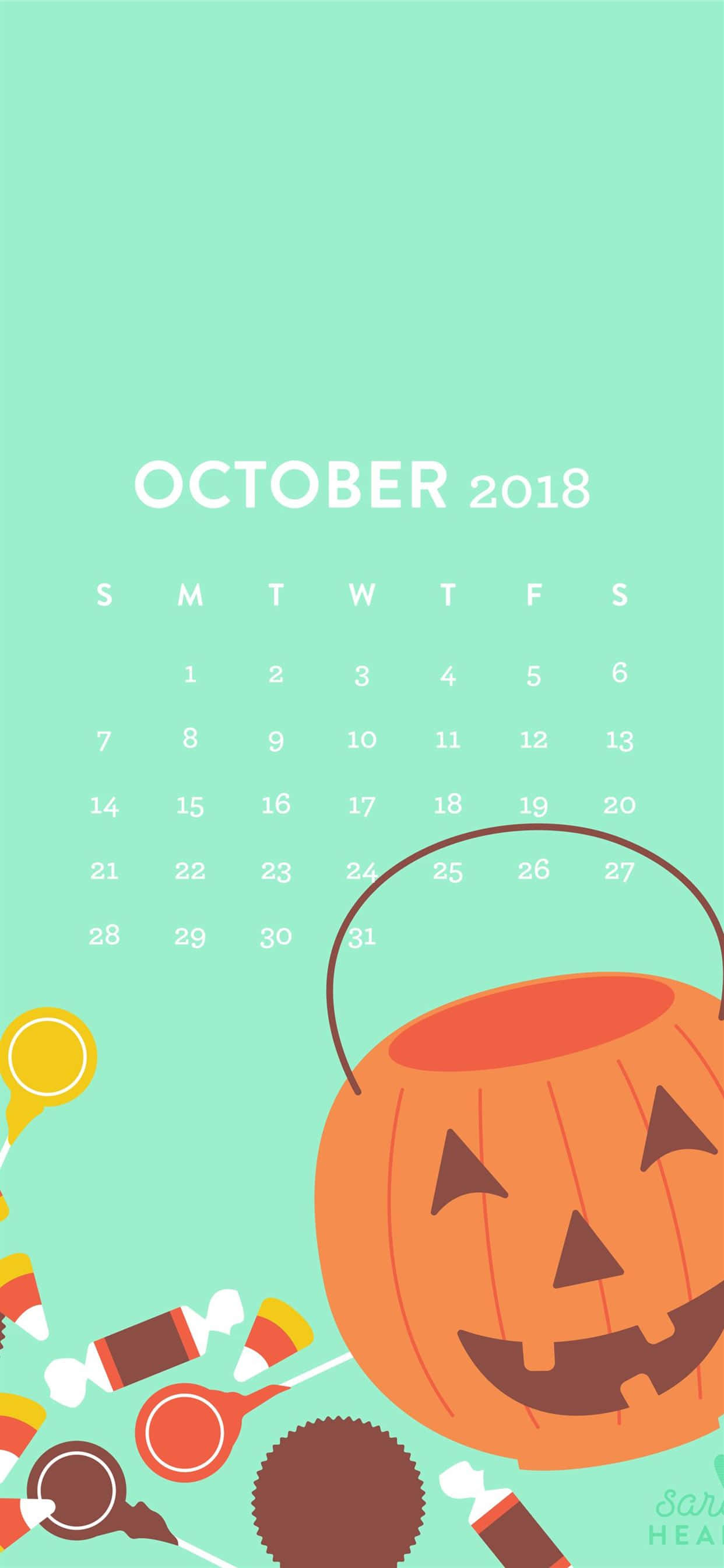 Fondo de Halloween para iPhone con calendario de octubre Fondos de pantalla